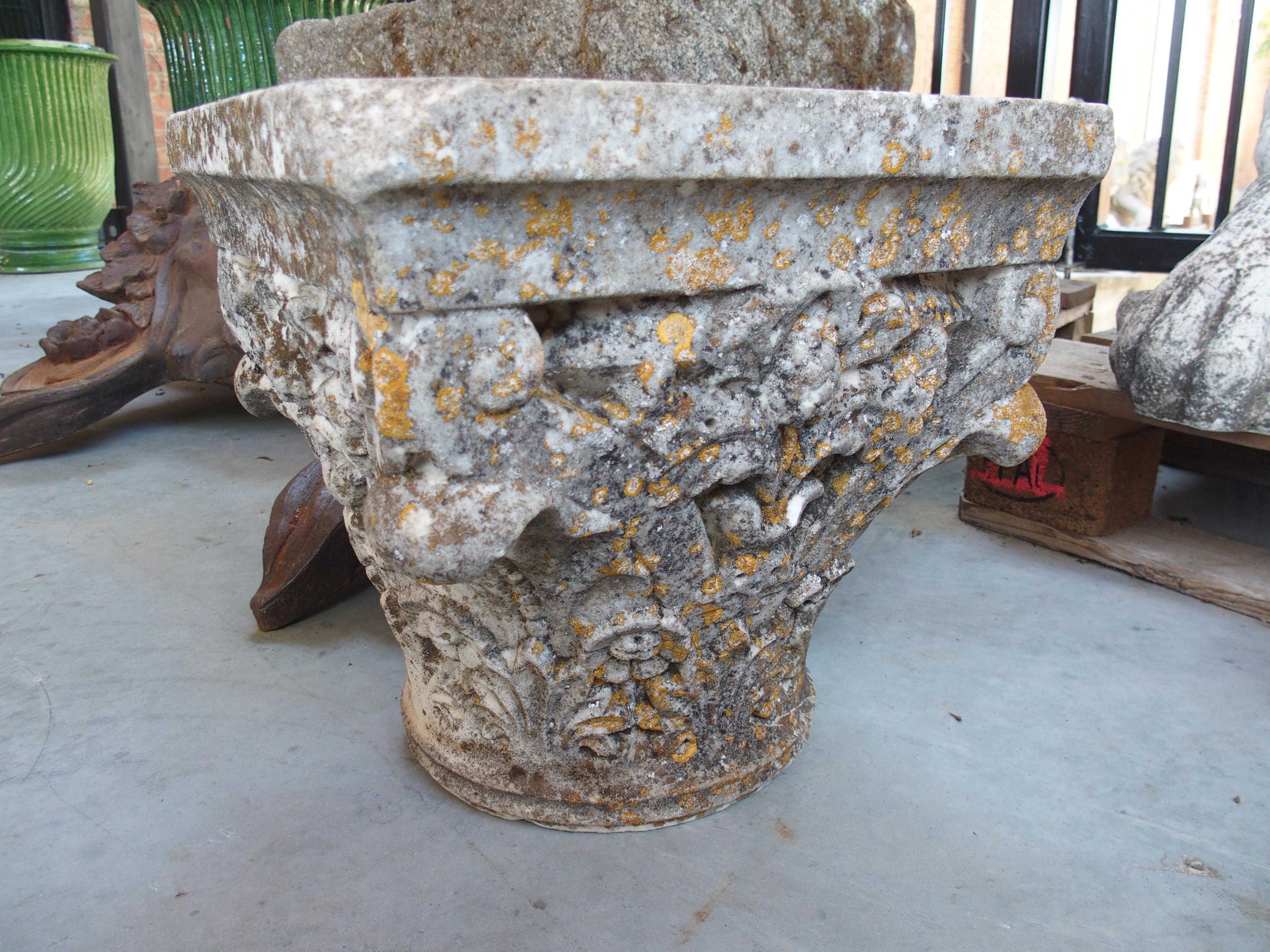 Hand-Carved Antique Marble Column Capital from Lourmarin, France, 19th Century For Sale