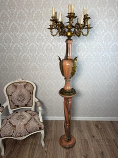 Antique Marble Column Floor Lamp with Bronze Candelabra