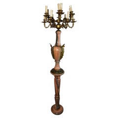 Antique Marble Column Floor Lamp with Bronze Candelabra