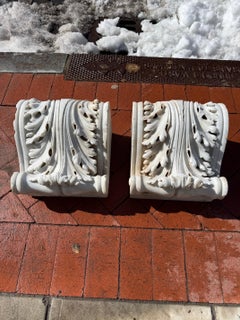 Antique Marble Corbels, Hand-Carved Acanthus Leaf Design, Circa 1920s