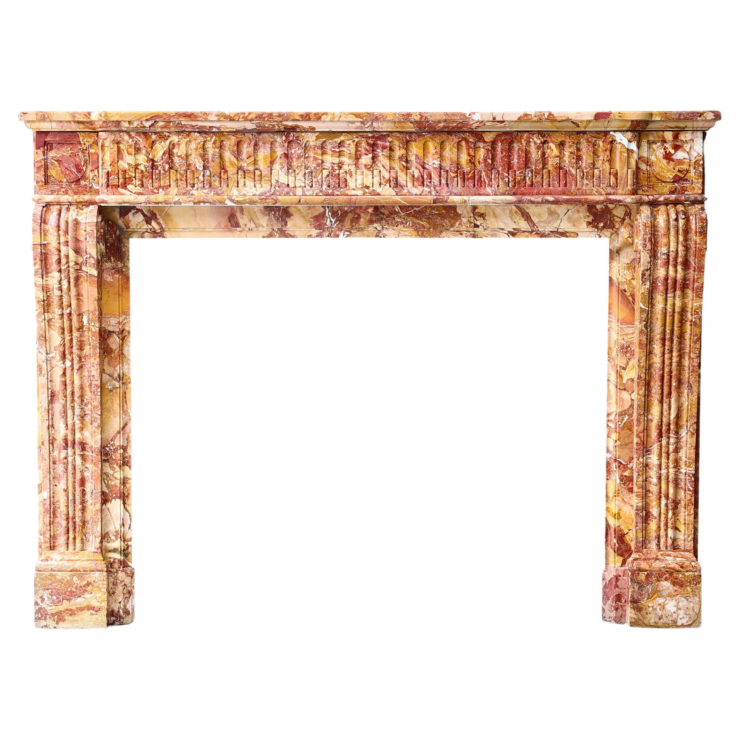 Antique Marble Fireplace in Breche De Saint Maxim Marble from the 19th Century For Sale