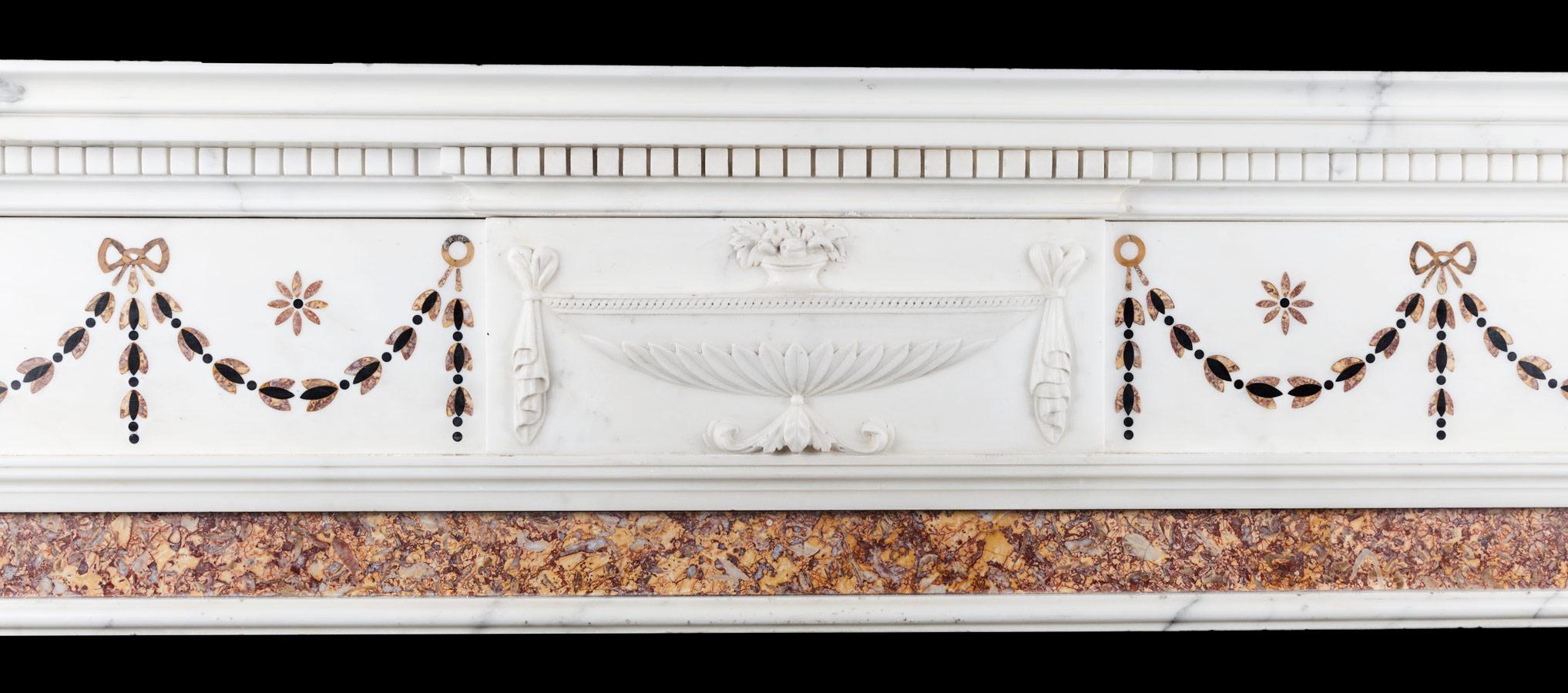 Carved Antique Marble Fireplace in the George III Neoclassical Style For Sale