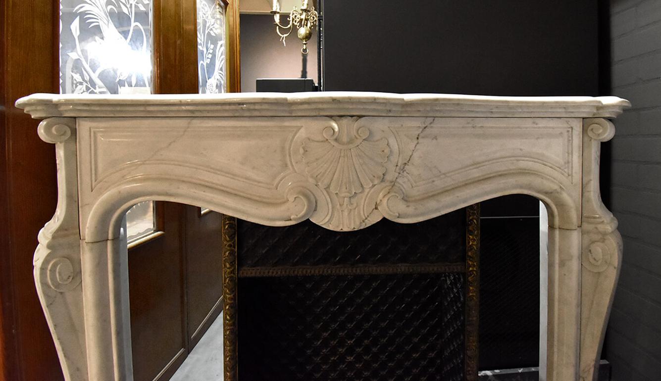 French Antique Marble Fireplace Mantel Louis XV, 19th Century