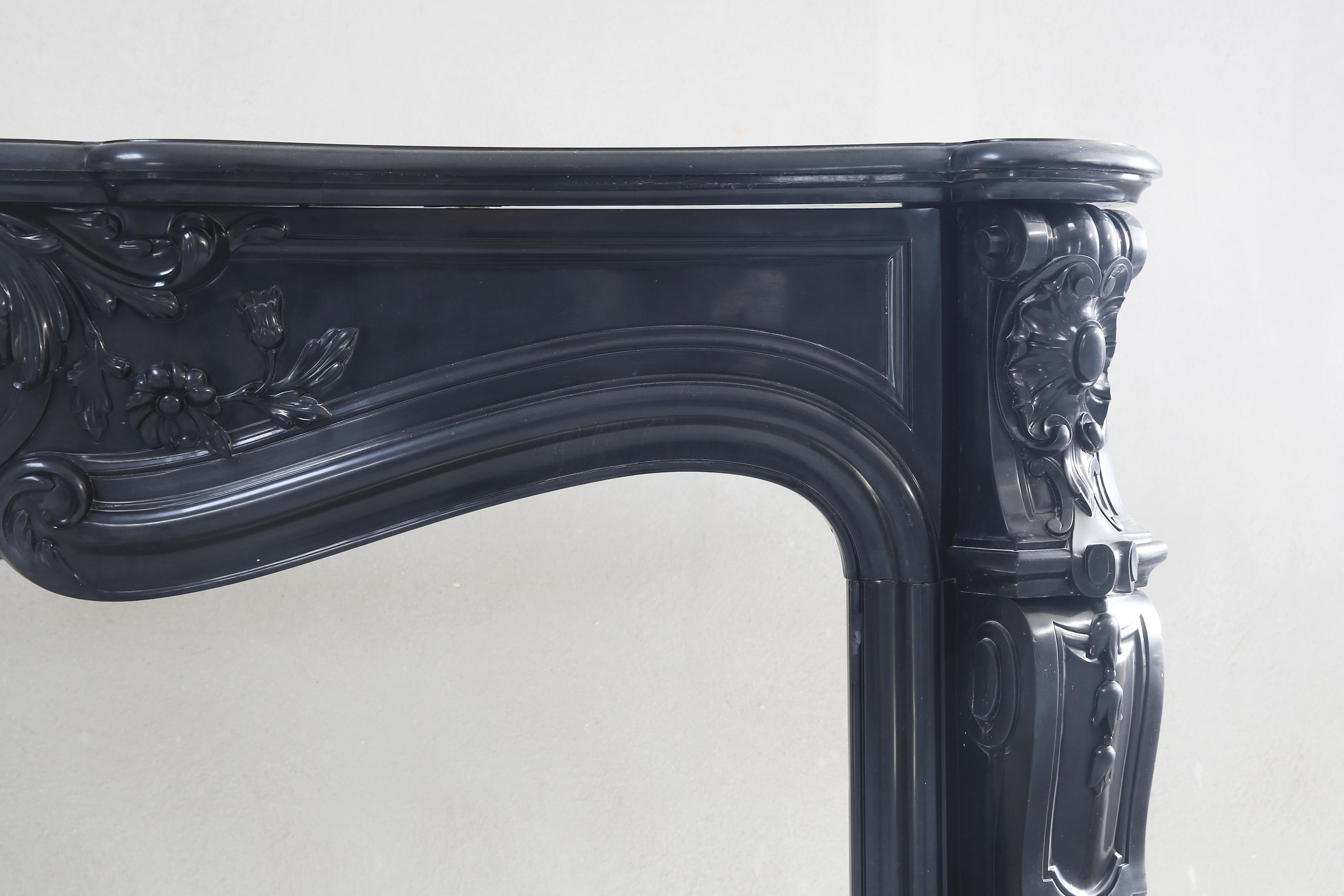 Antique Marble Fireplace, Noir De Mazy, Louis XV, 19th Century For Sale 1