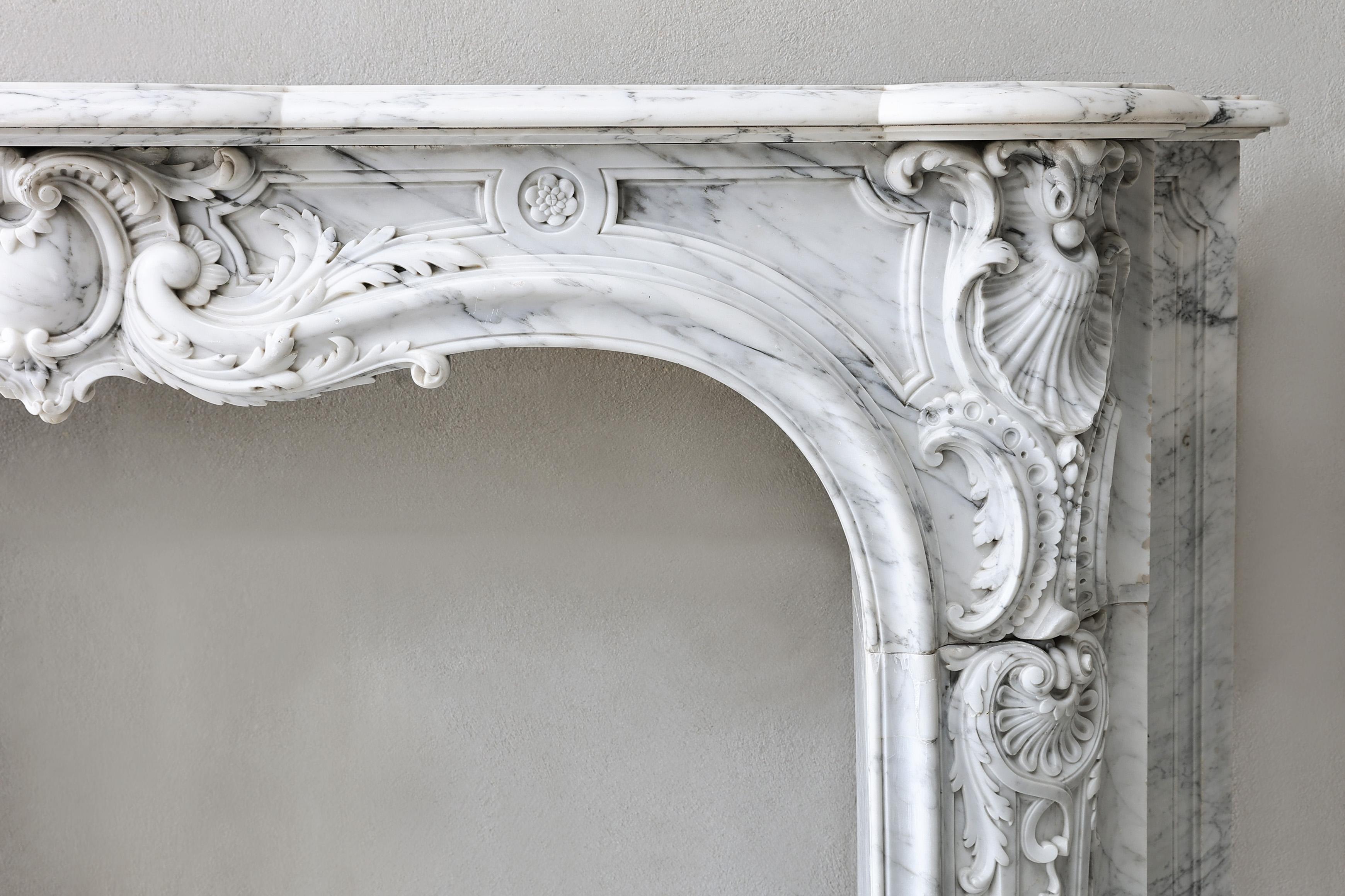 arabescato marble fireplace