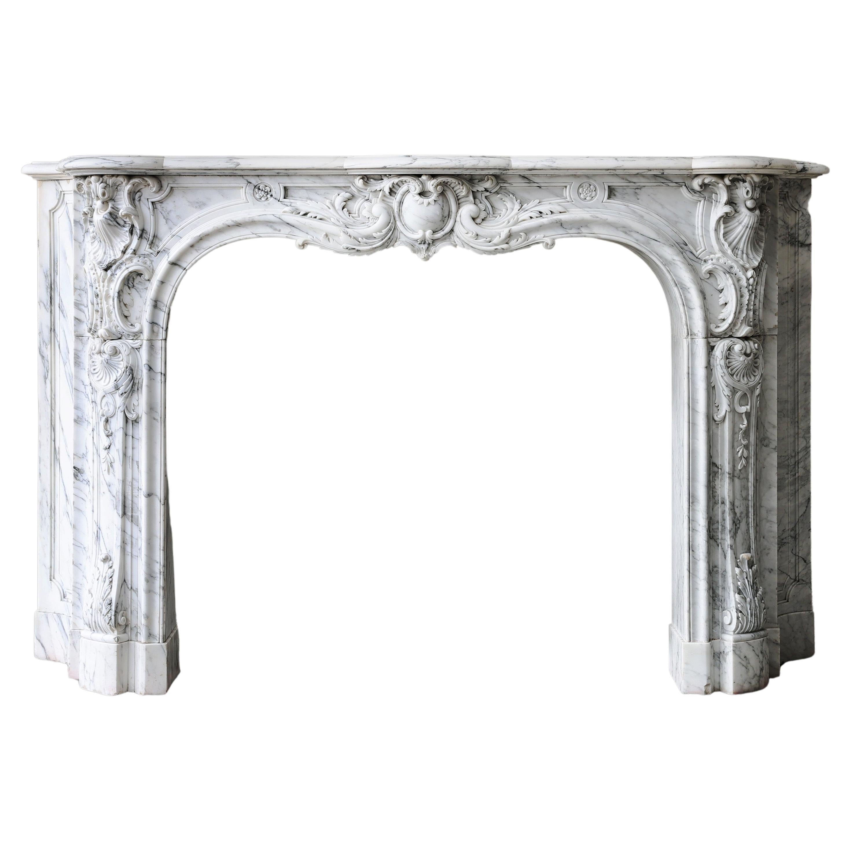 Antique Marble Fireplace  Arabescato Marble  19th Century  Monumental For Sale