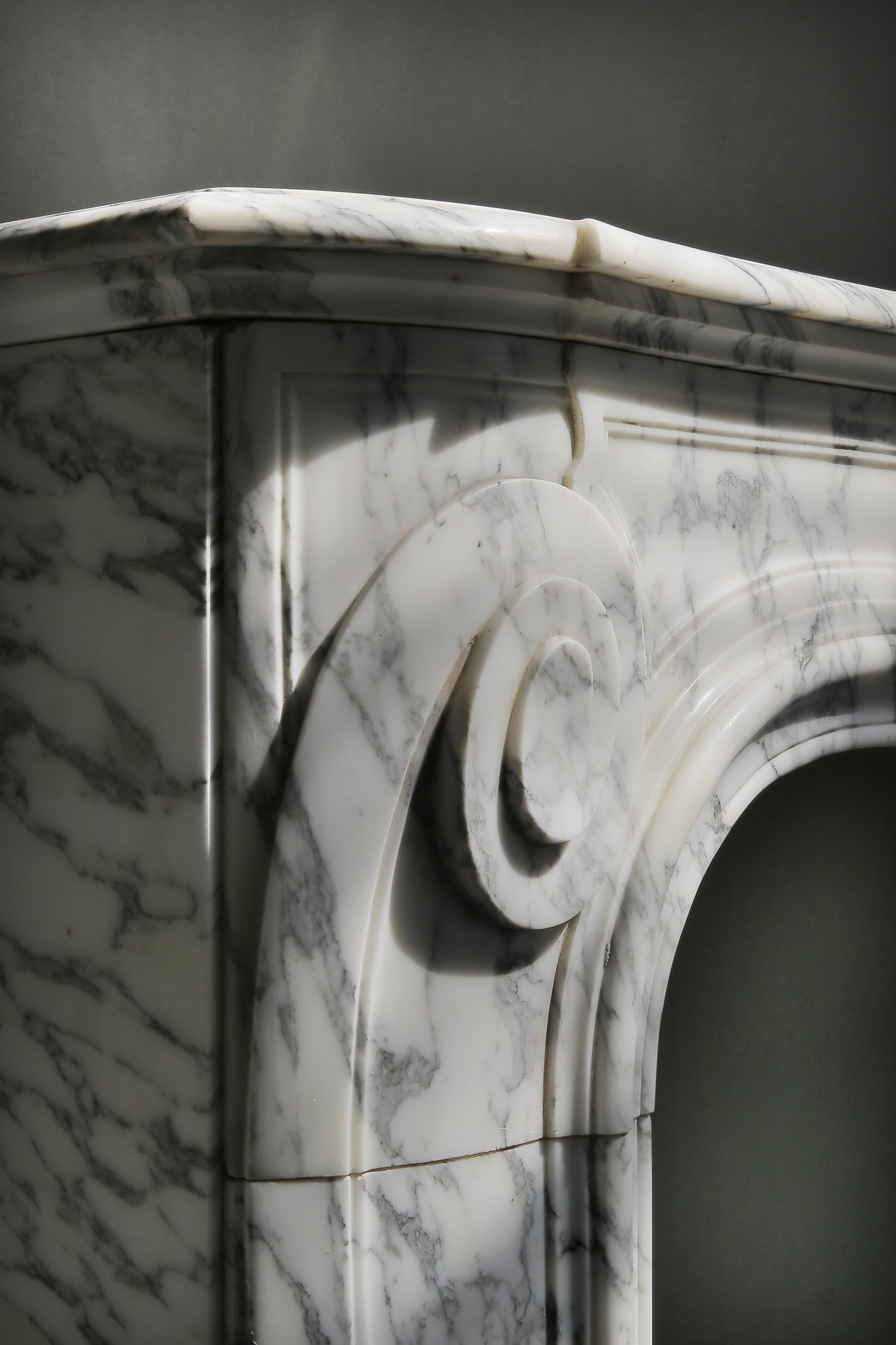 Limestone Antique Marble Fireplace of Arabescato Marble, Louis XV