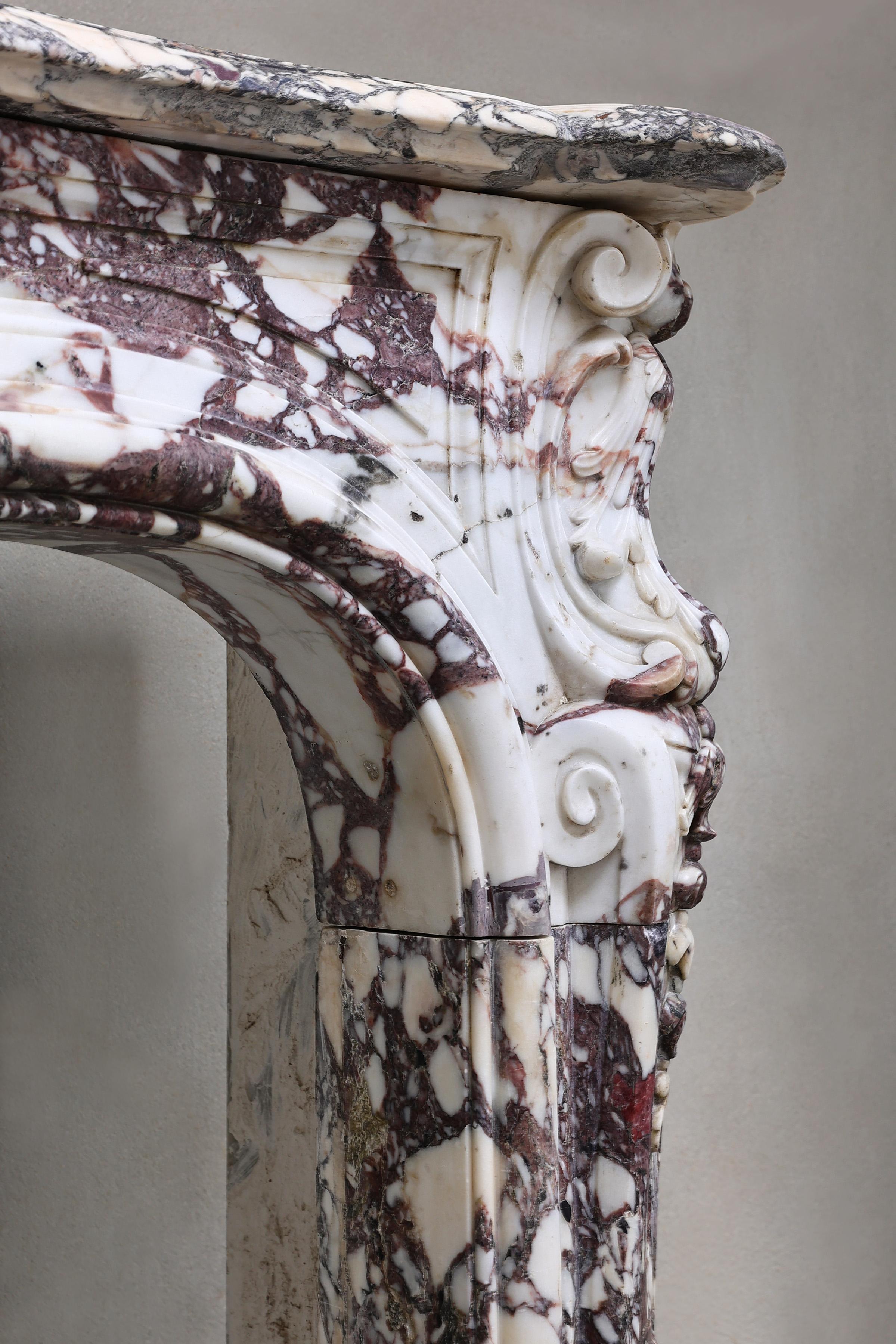 Antique Marble Fireplace of Breccia Violetta Marble from the 18 Cent. - Louis XV For Sale 2