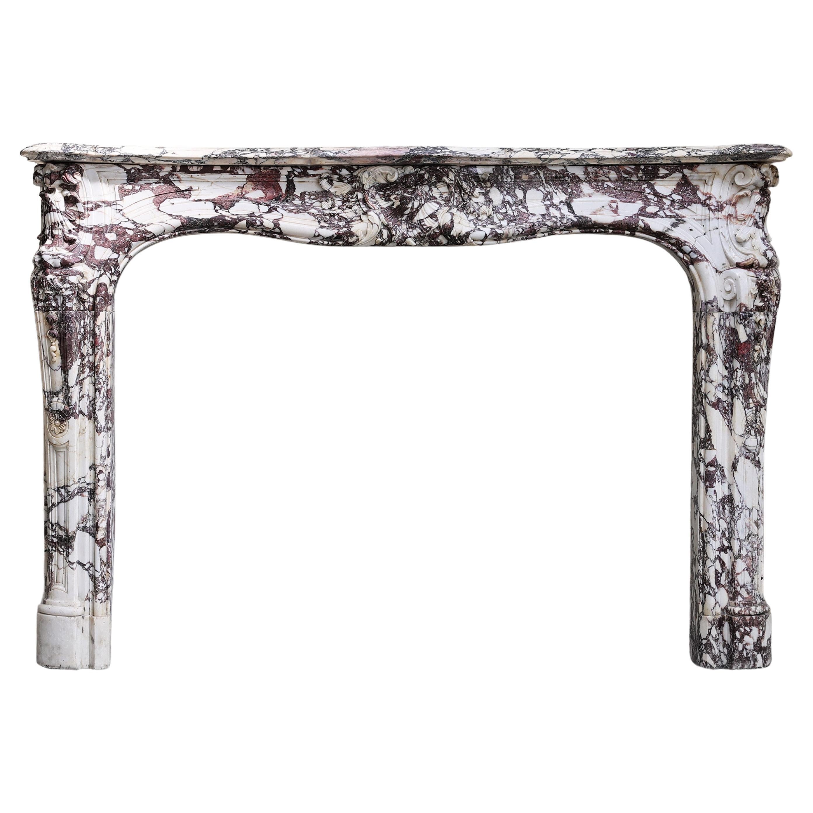 Antique Marble Fireplace of Breccia Violetta Marble from the 18 Cent. - Louis XV For Sale