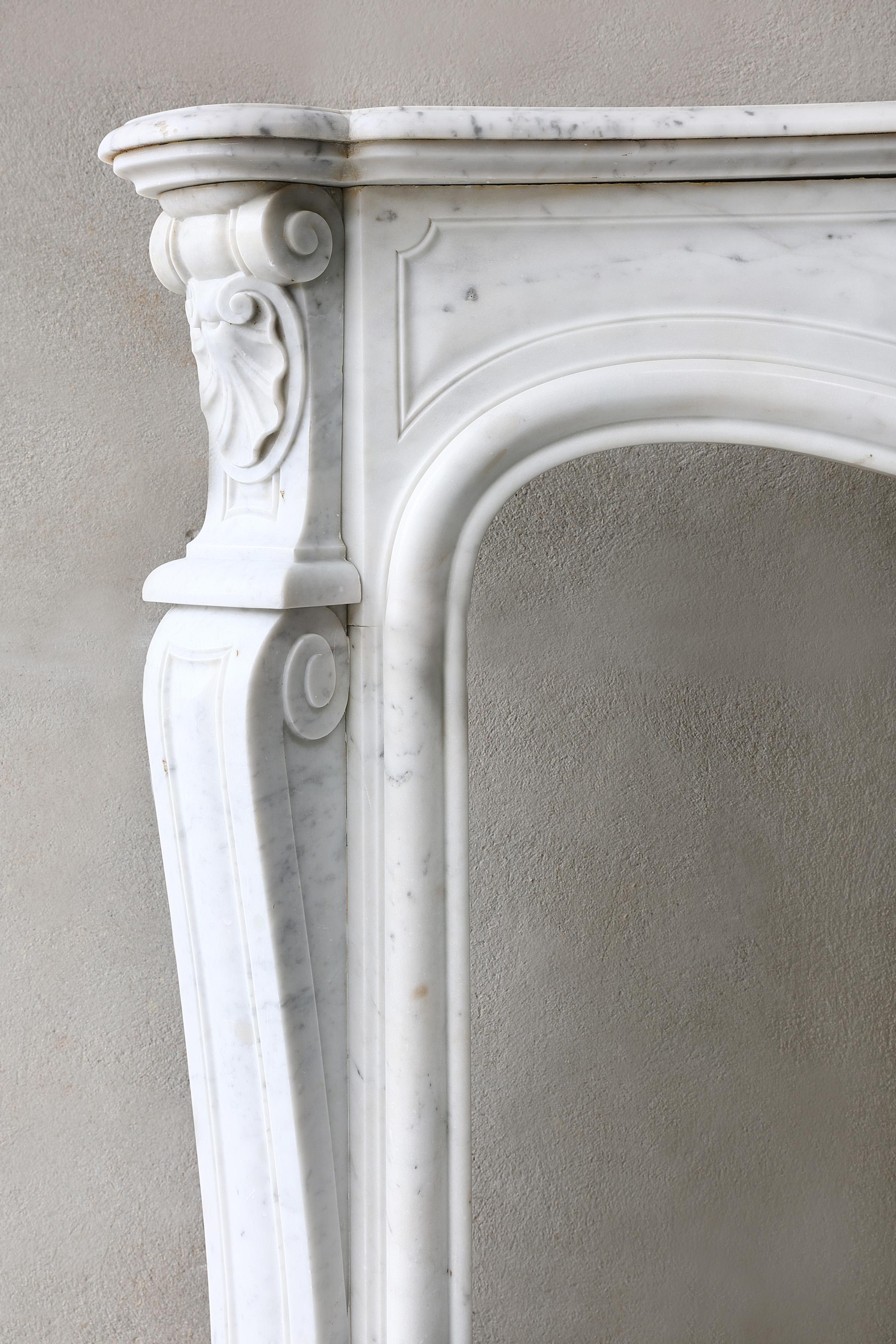 Antique Marble Fireplace of Carrara Marble from 19th Century Style Louis XV 6