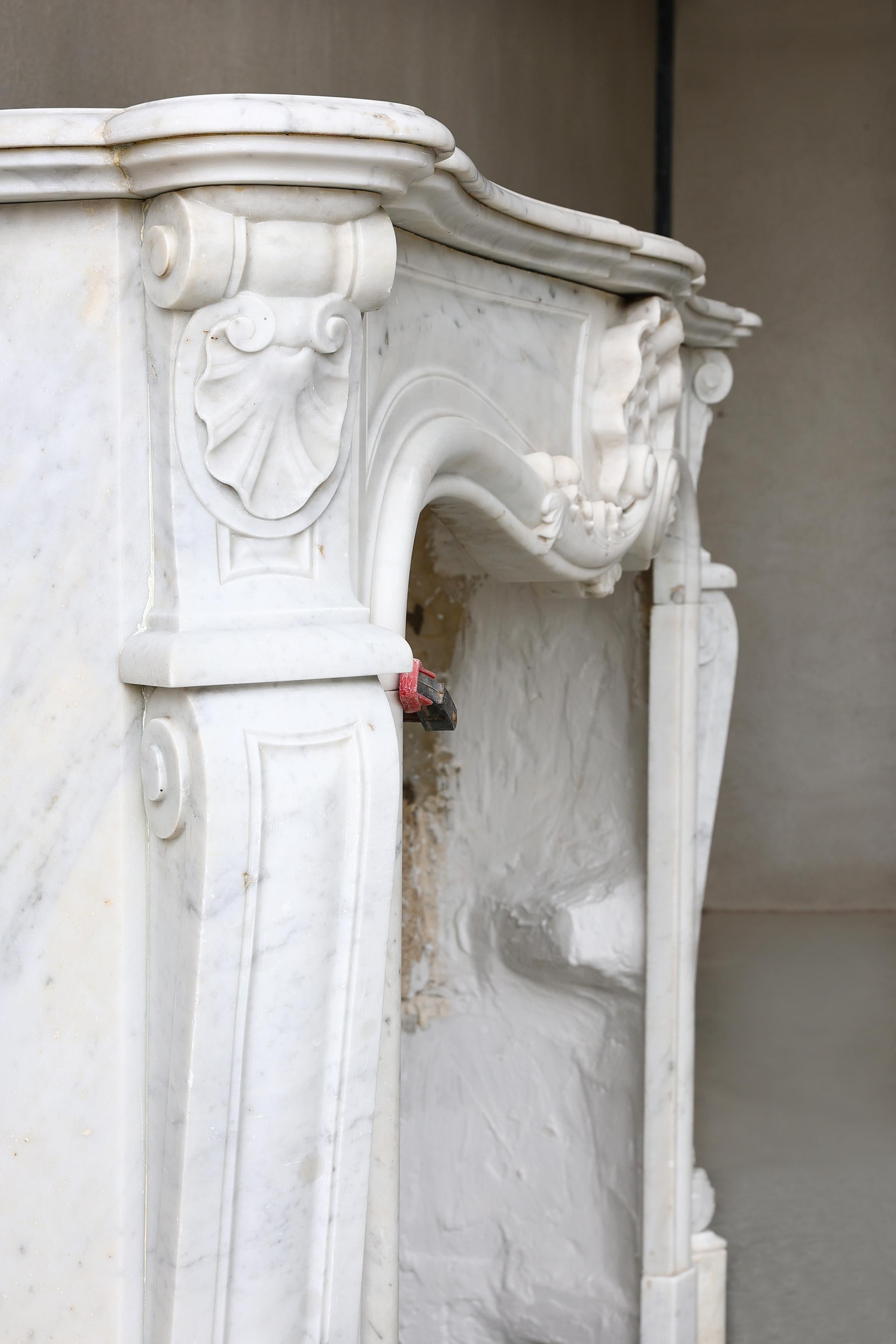 Antique Marble Fireplace of Carrara Marble from 19th Century Style Louis XV 7