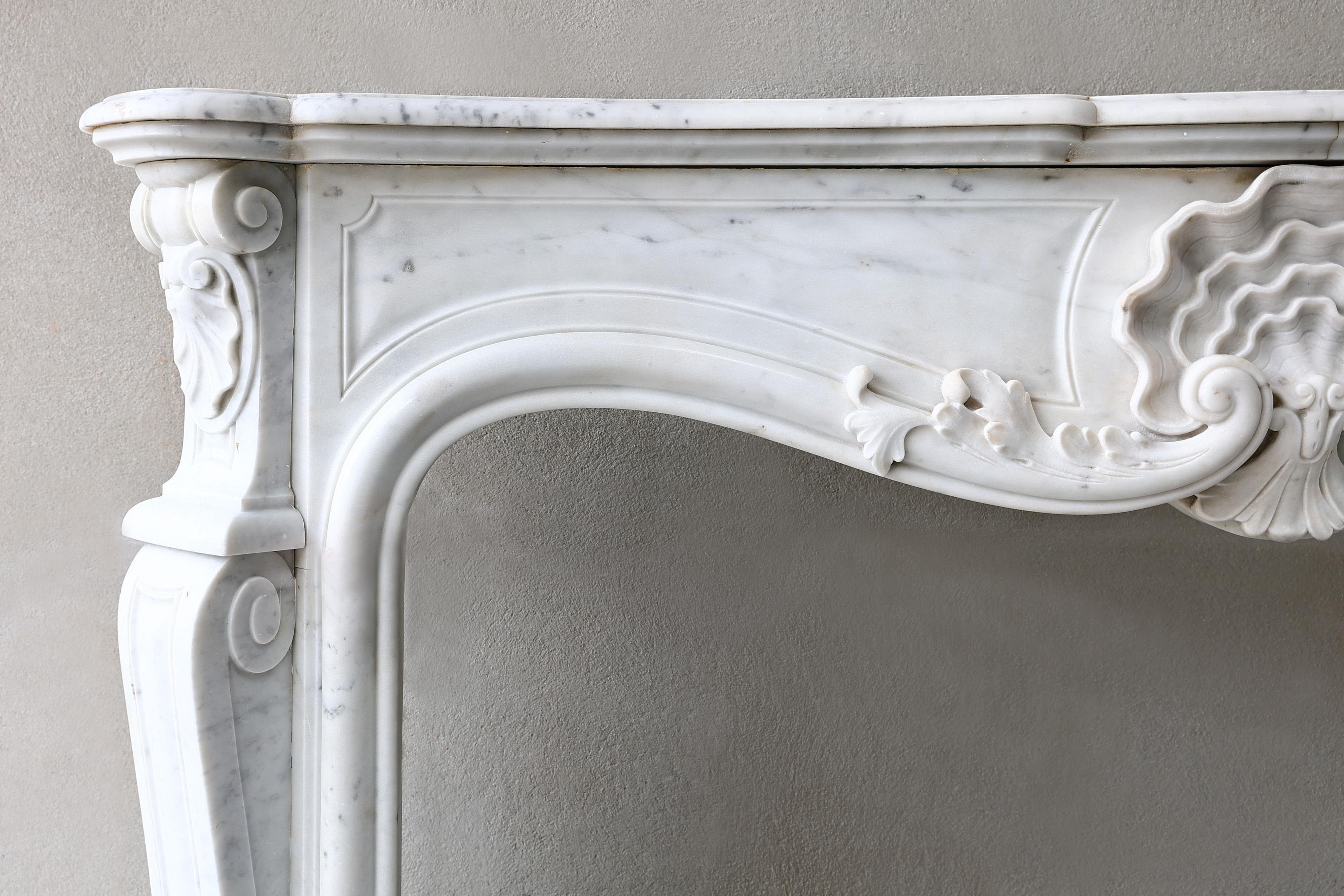 Antique Marble Fireplace of Carrara Marble from 19th Century Style Louis XV 1
