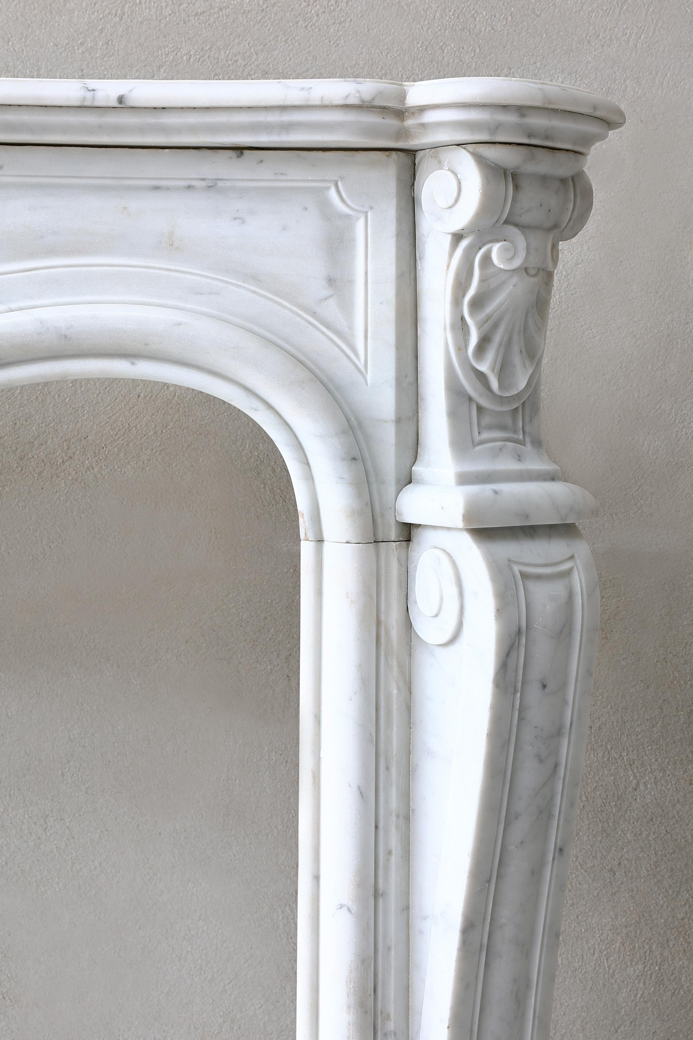 Antique Marble Fireplace of Carrara Marble from 19th Century Style Louis XV 3