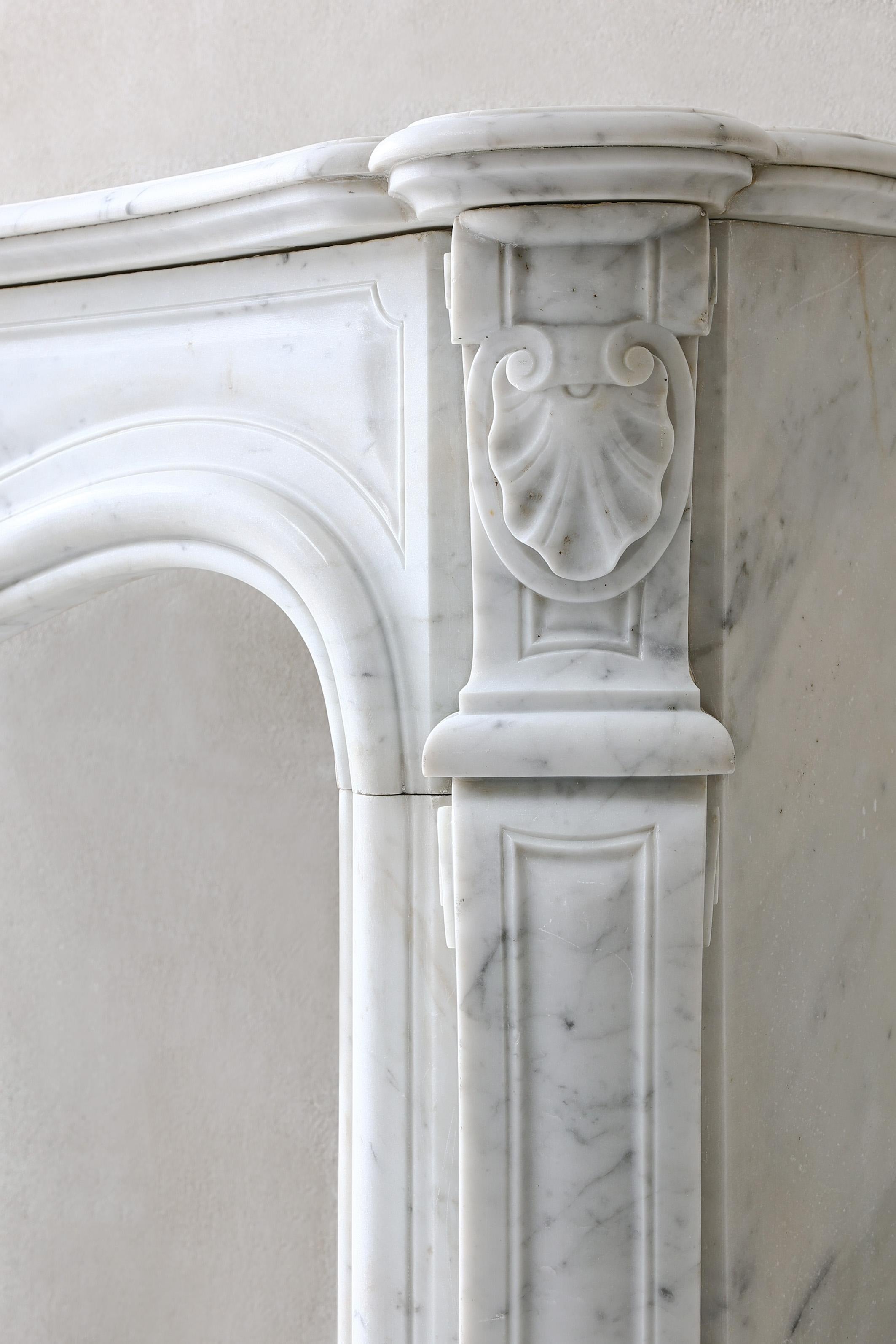 Antique Marble Fireplace of Carrara Marble from 19th Century Style Louis XV 4
