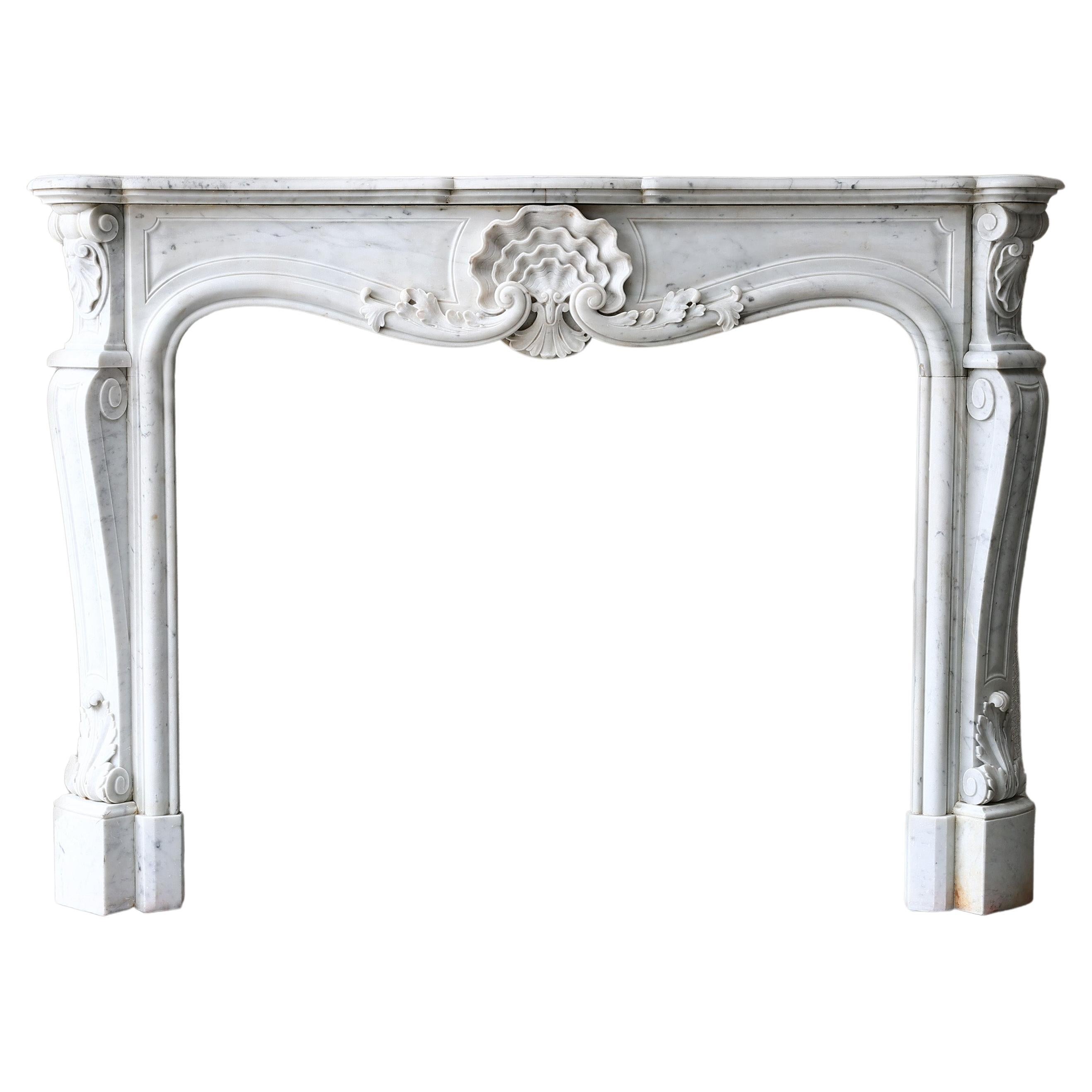 Antique Marble Fireplace of Carrara Marble from 19th Century Style Louis XV