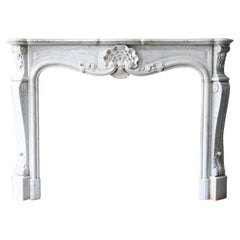 Antique Marble Fireplace of Carrara Marble from 19th Century Style Louis XV