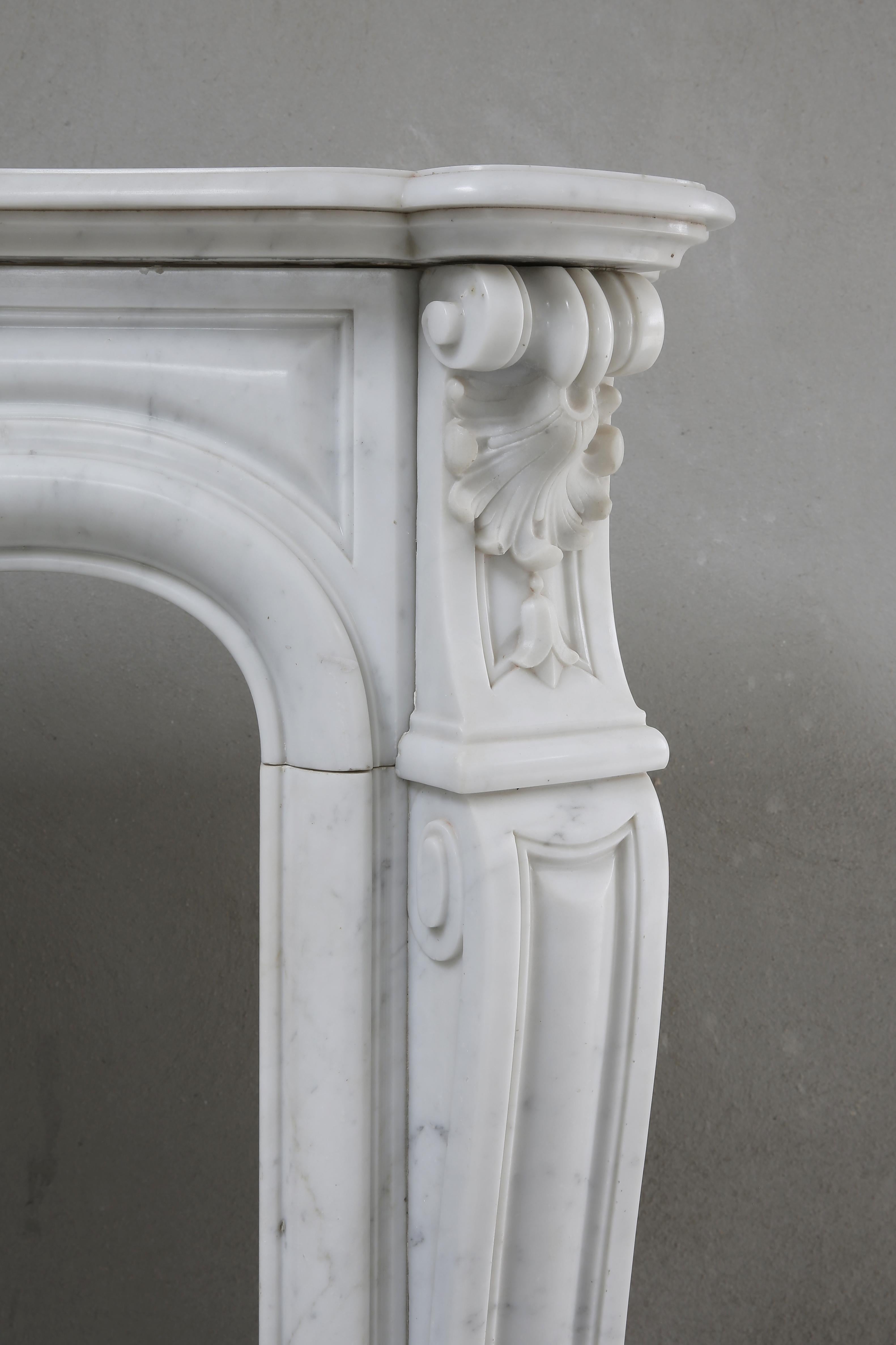 Antique Marble Fireplace of Carrara Marble, Louis XV, 19th Century 3