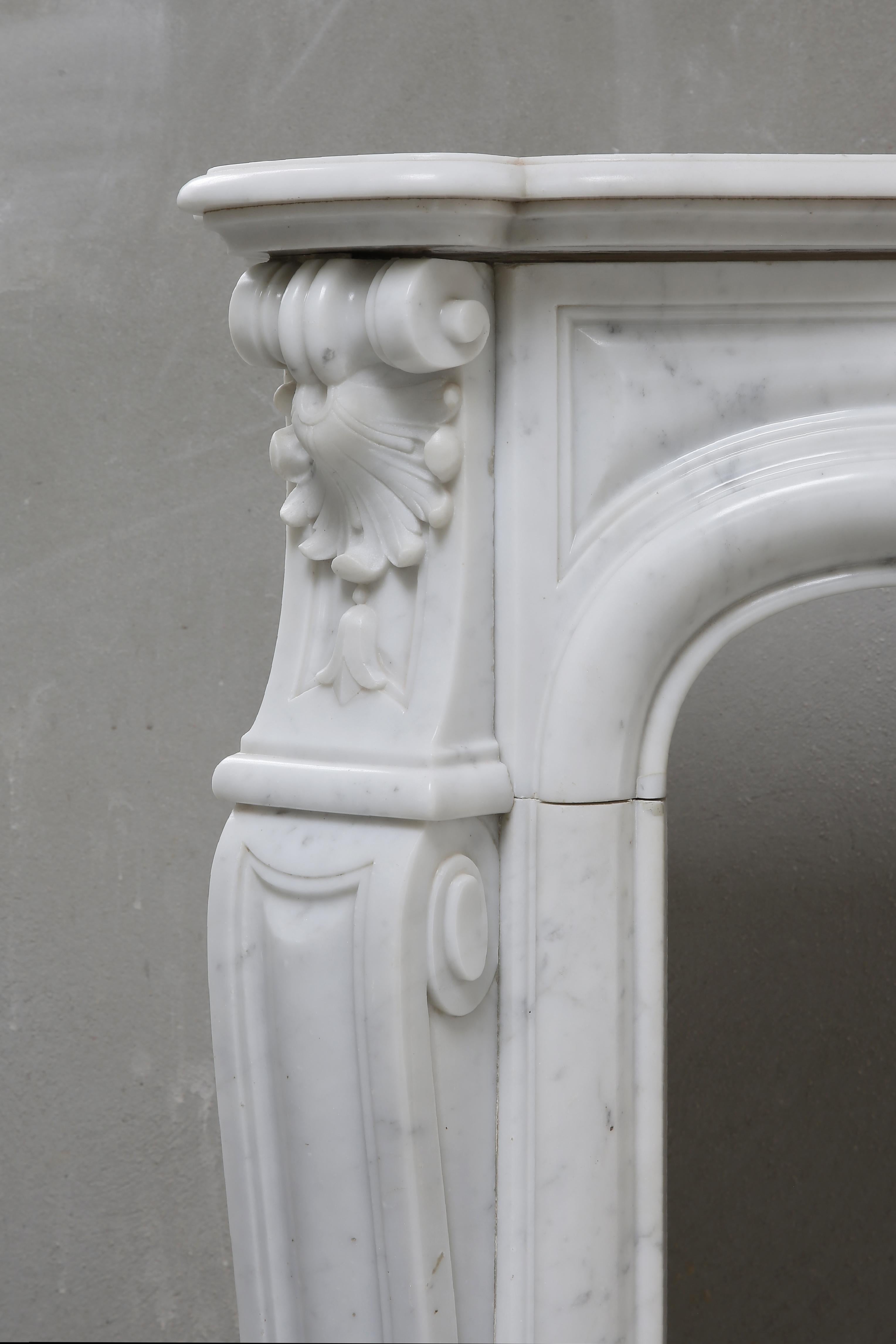 Antique Marble Fireplace of Carrara Marble, Louis XV, 19th Century 4