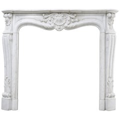 Antique Marble Fireplace of Carrara Marble, Louis XV, 19th Century