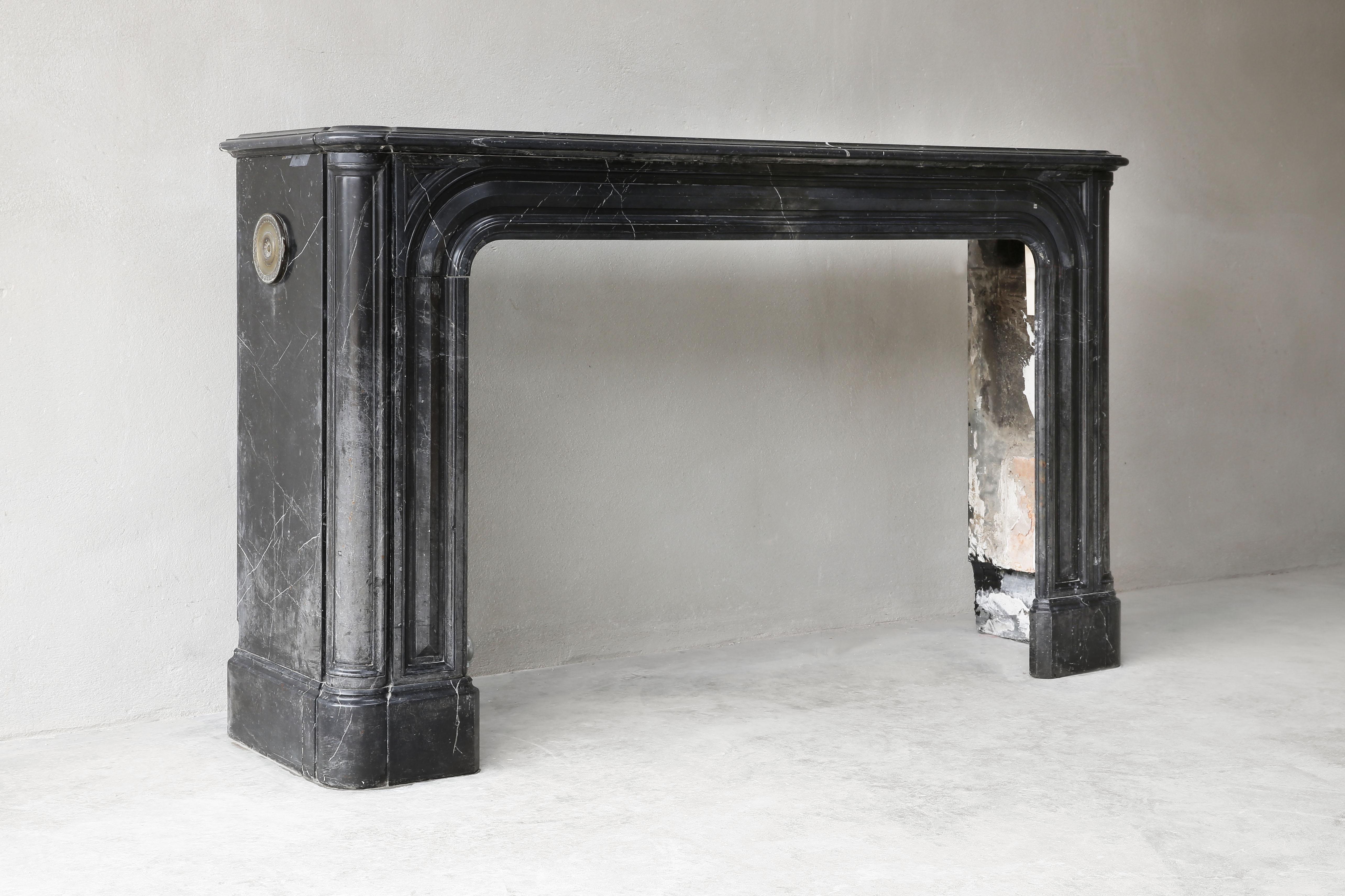 Antique Marble Fireplace of Nero Marquita Marble, 19th Century, Louis XIV Style In Good Condition In Made, NL