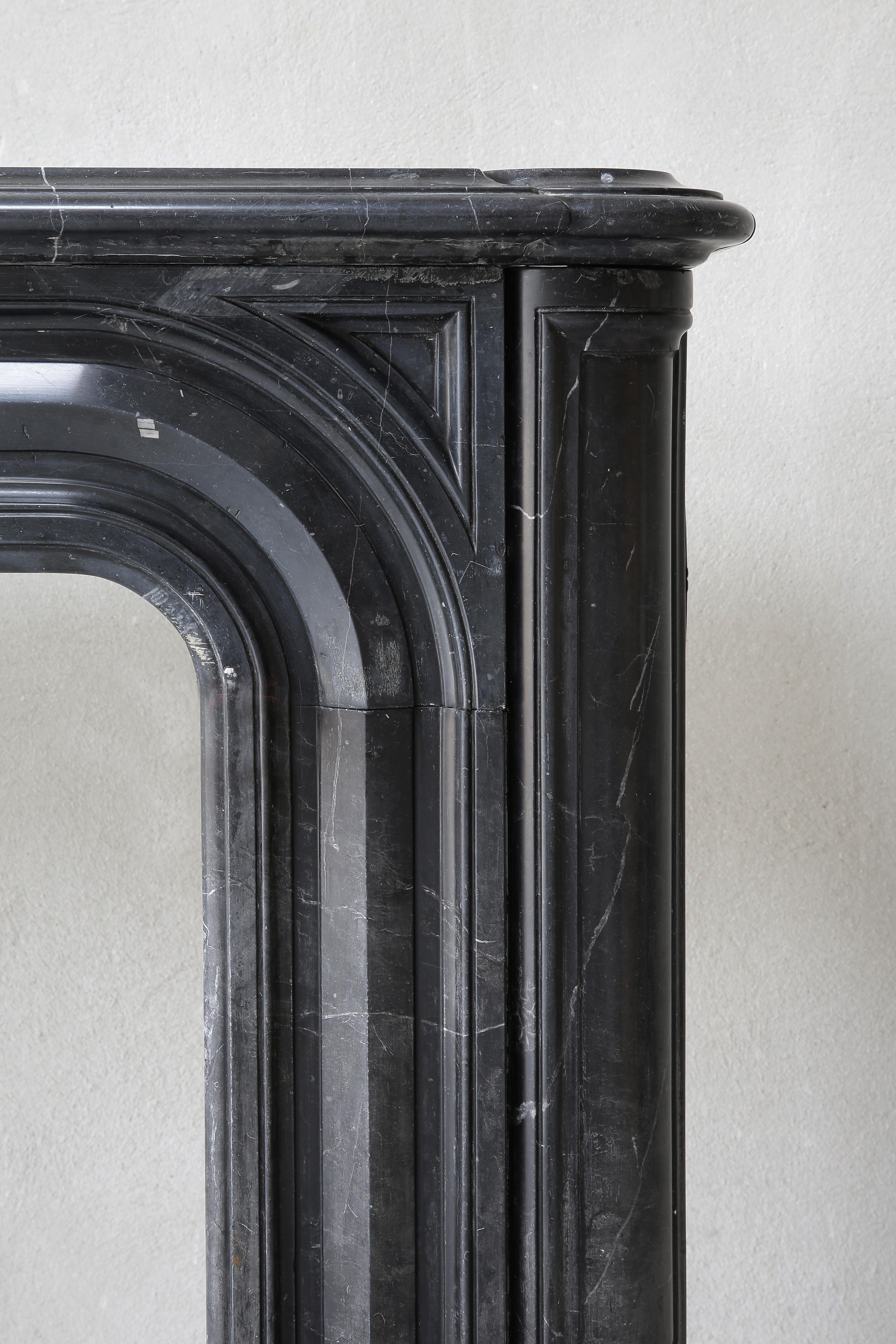 Antique Marble Fireplace of Nero Marquita Marble, 19th Century, Louis XIV Style For Sale 3
