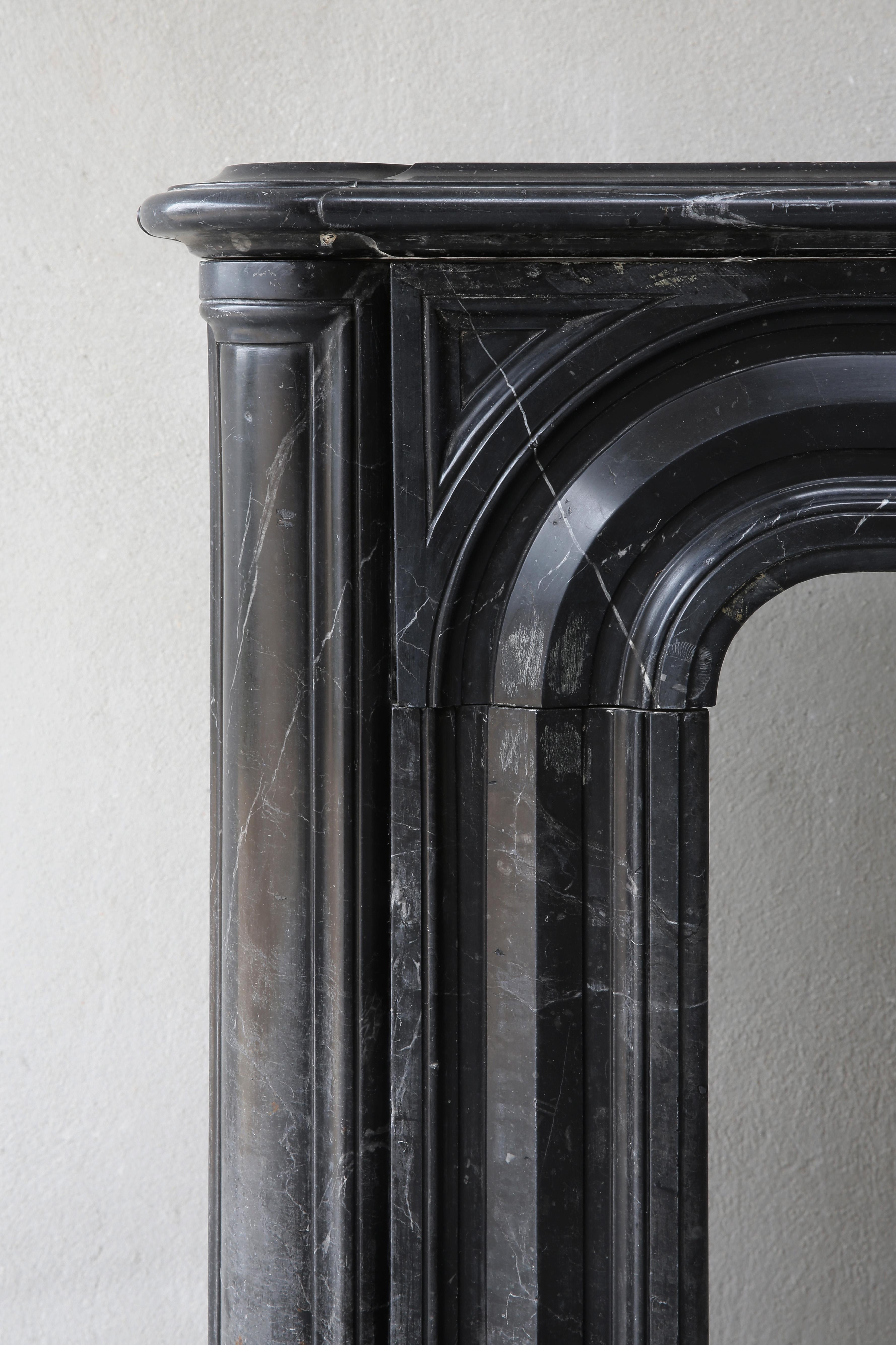 Antique Marble Fireplace of Nero Marquita Marble, 19th Century, Louis XIV Style For Sale 4