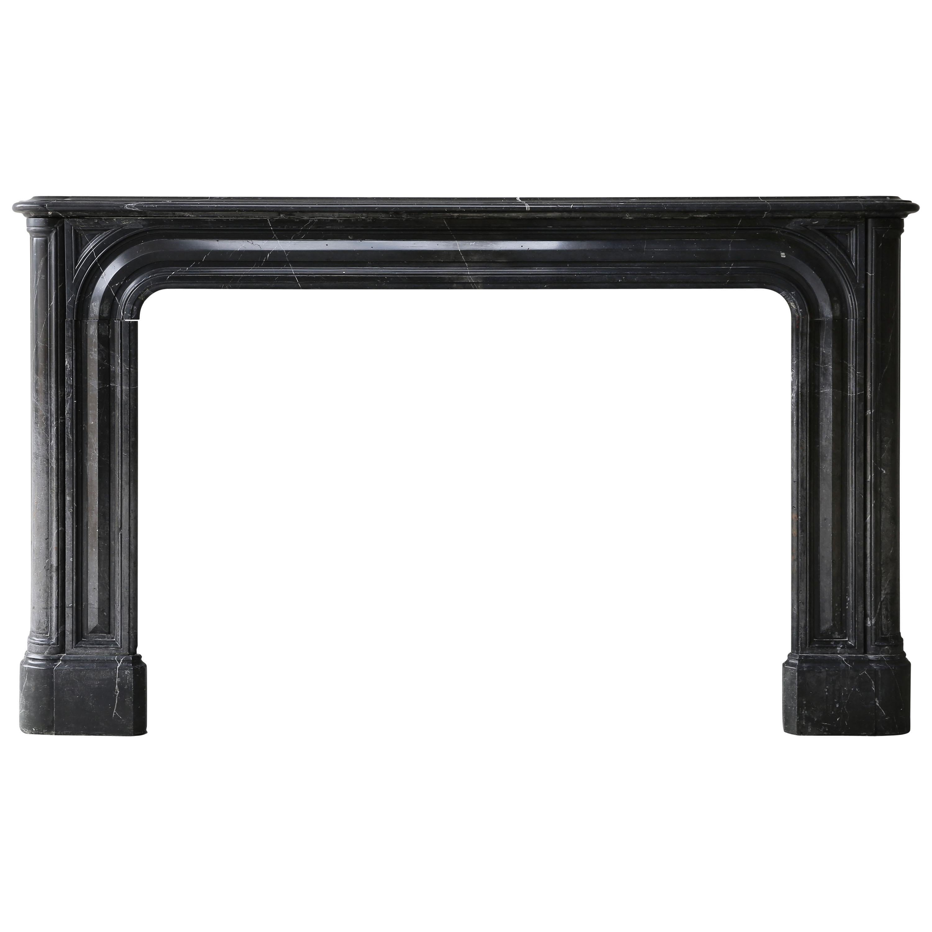 Antique Marble Fireplace of Nero Marquita Marble, 19th Century, Louis XIV Style For Sale
