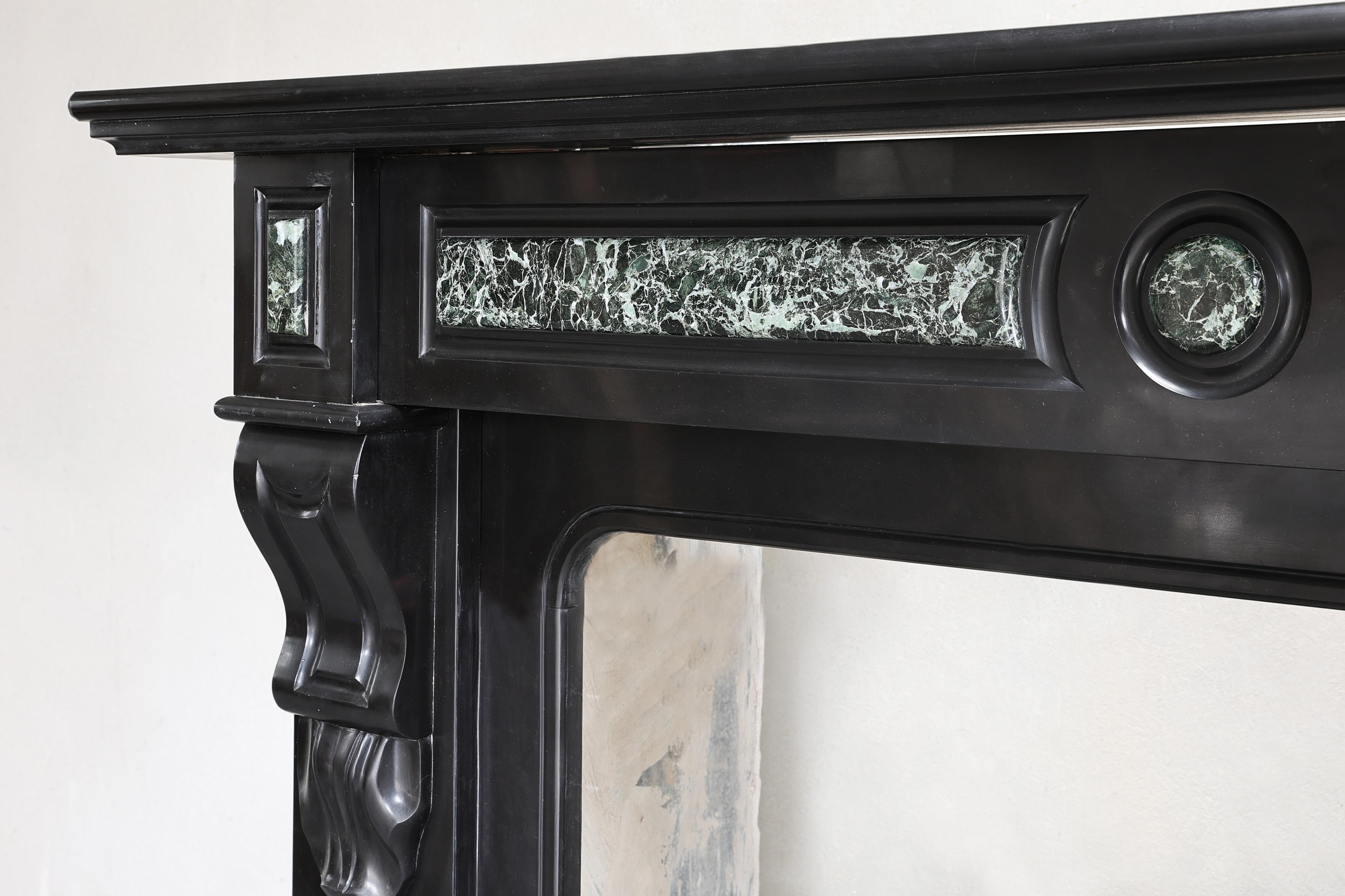 19th Century antique marble fireplace of Noir de Mazy marble in style of Louis XVI For Sale