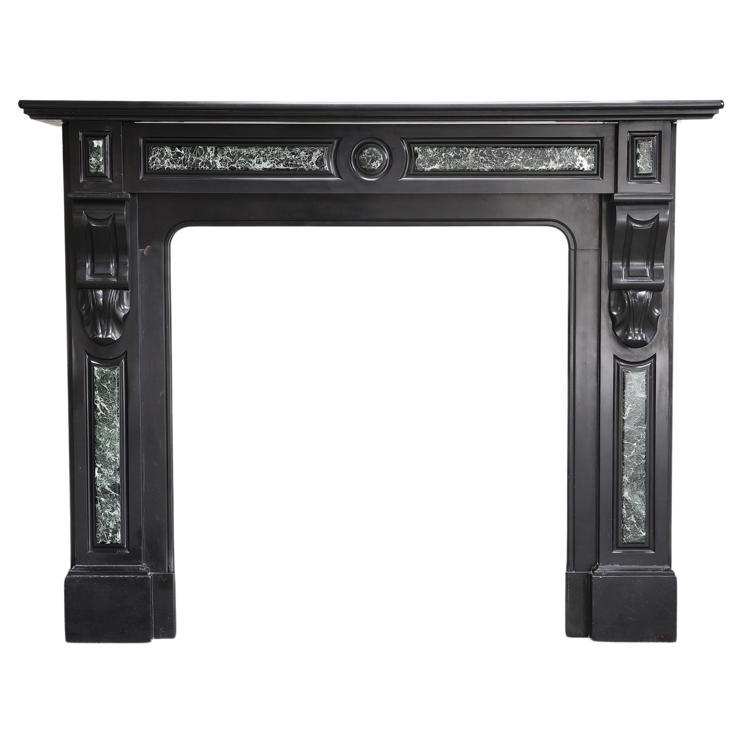 antique marble fireplace of Noir de Mazy marble in style of Louis XVI For Sale