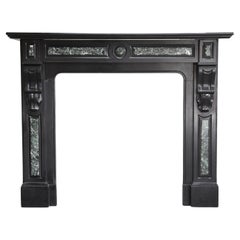 Used marble fireplace of Noir de Mazy marble in style of Louis XVI