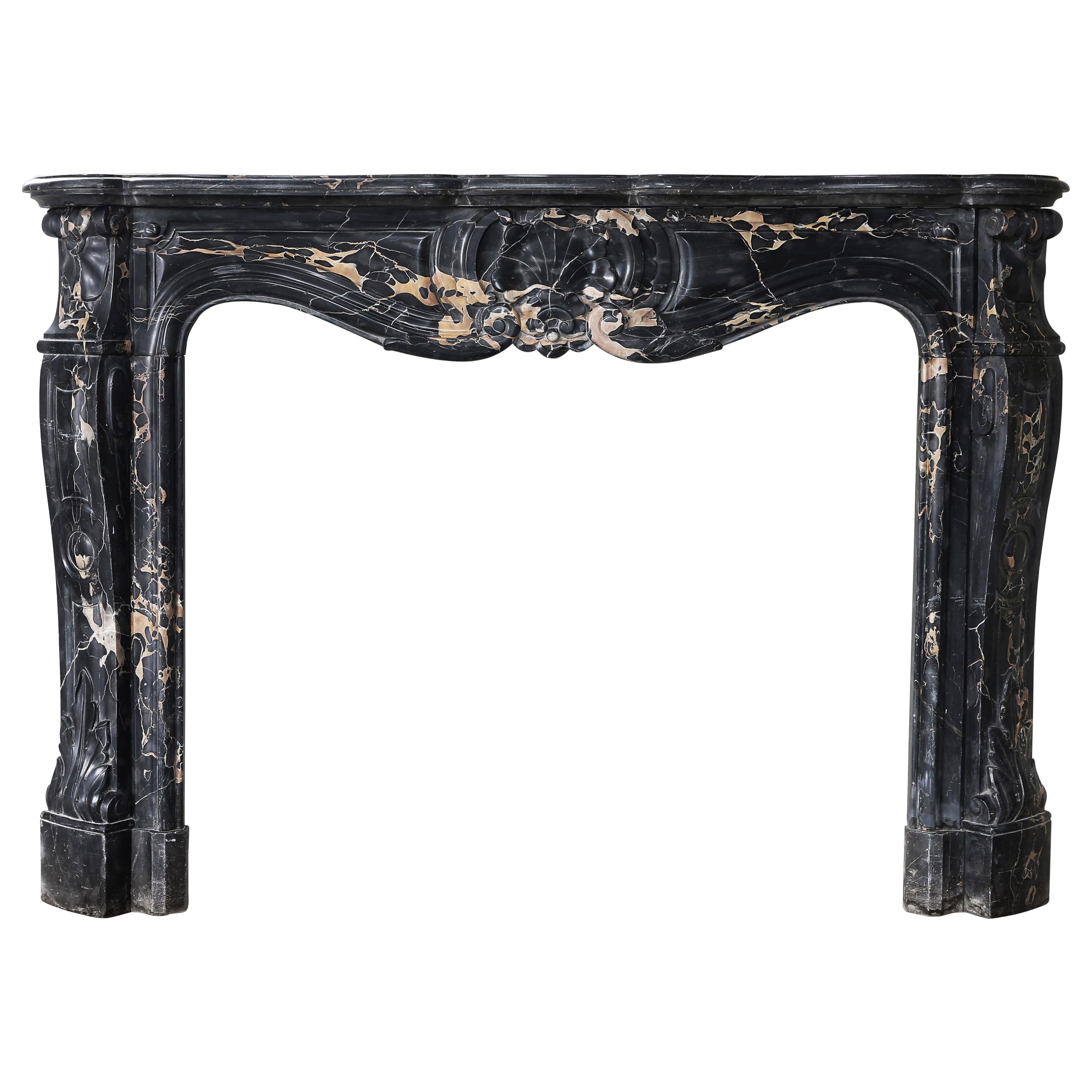 Antique Marble Fireplace of Portoro Marble, 19th Century, Louis XV Style For Sale