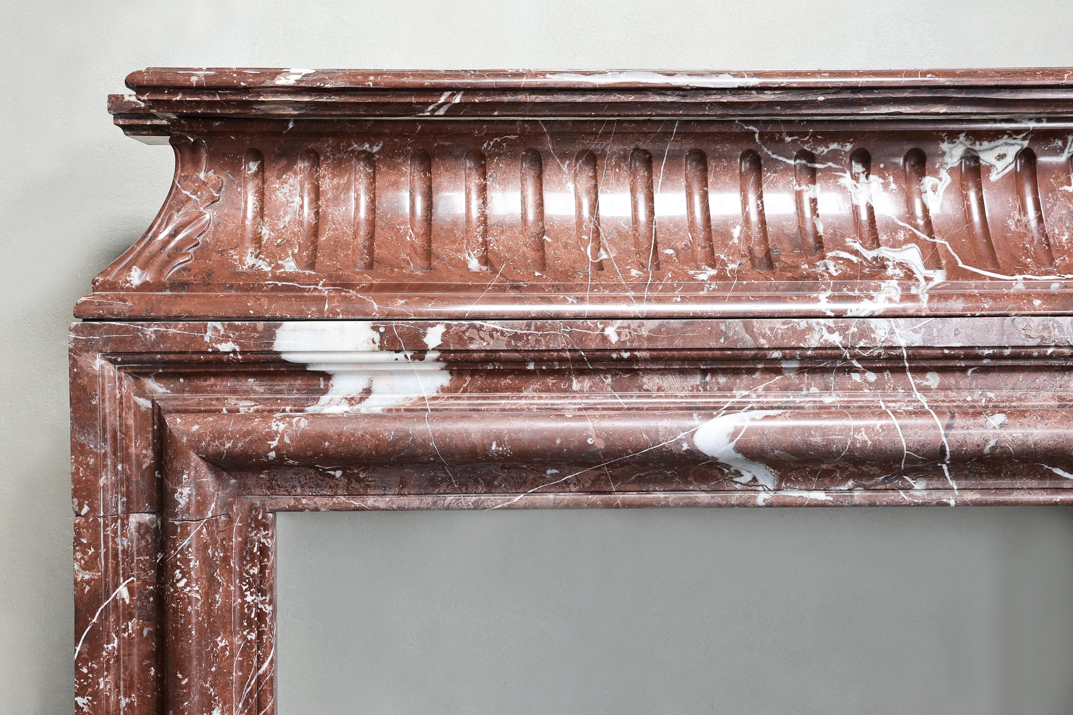 19th Century antique marble fireplace of Rouge Royal in the style of Louis XVI  For Sale