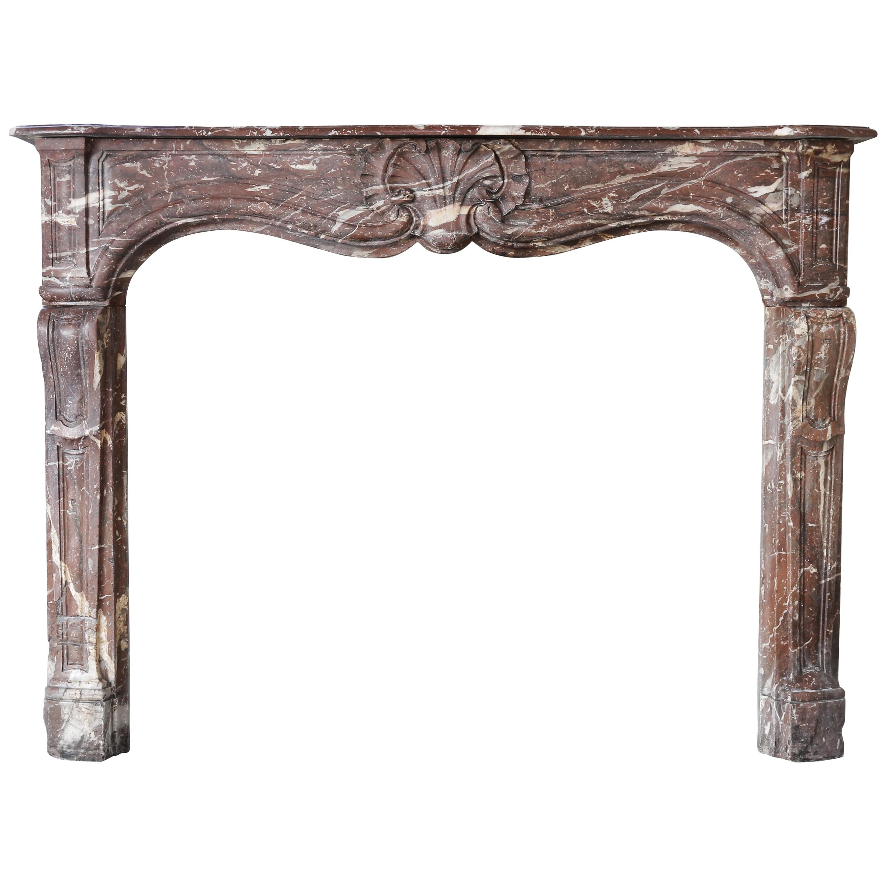 Antique Marble Fireplace of Rouge Royal Marble, Louis XV, 19th Century