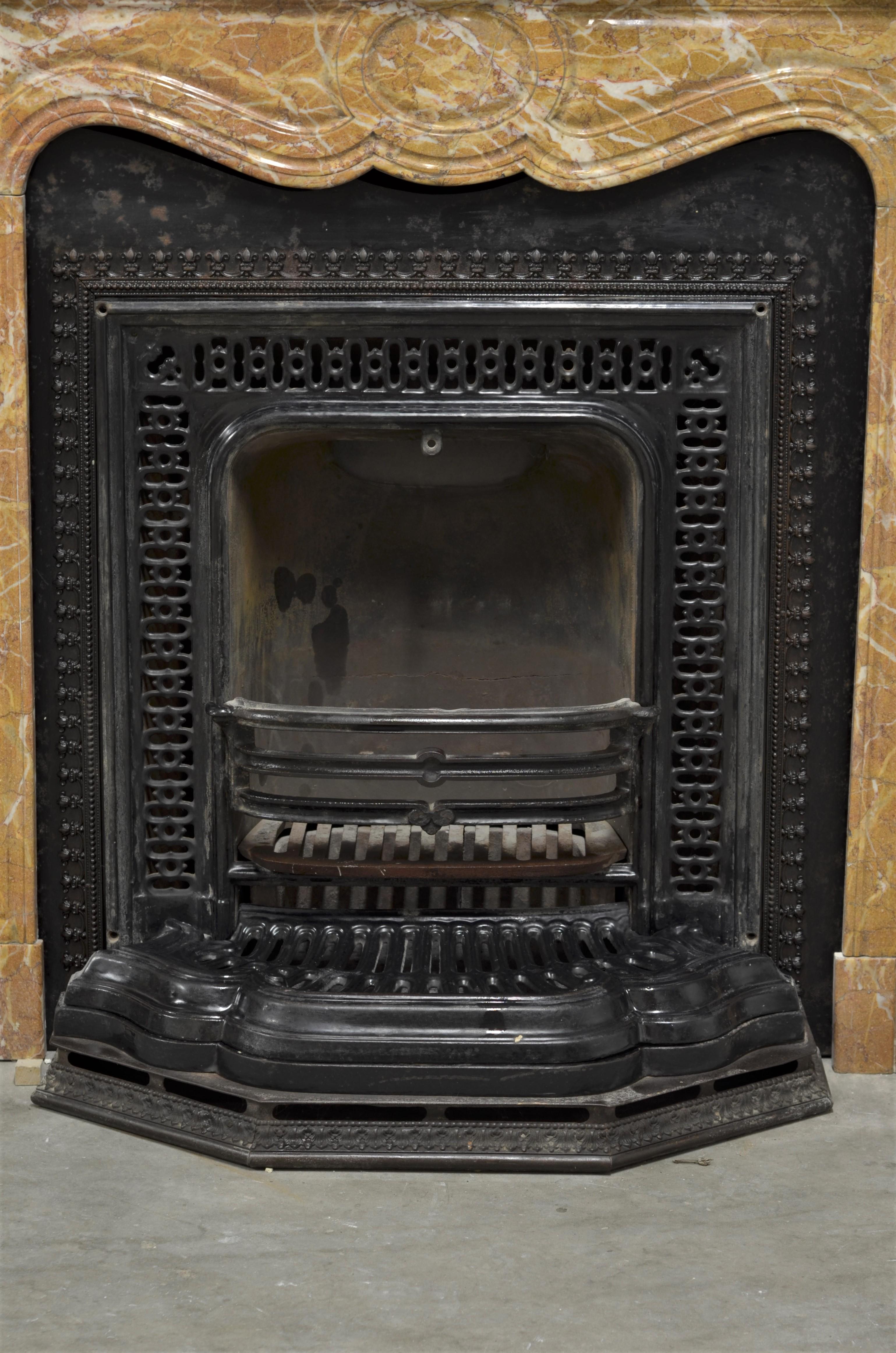 Antique Marble Fireplace with Cast Iron Stove For Sale 1