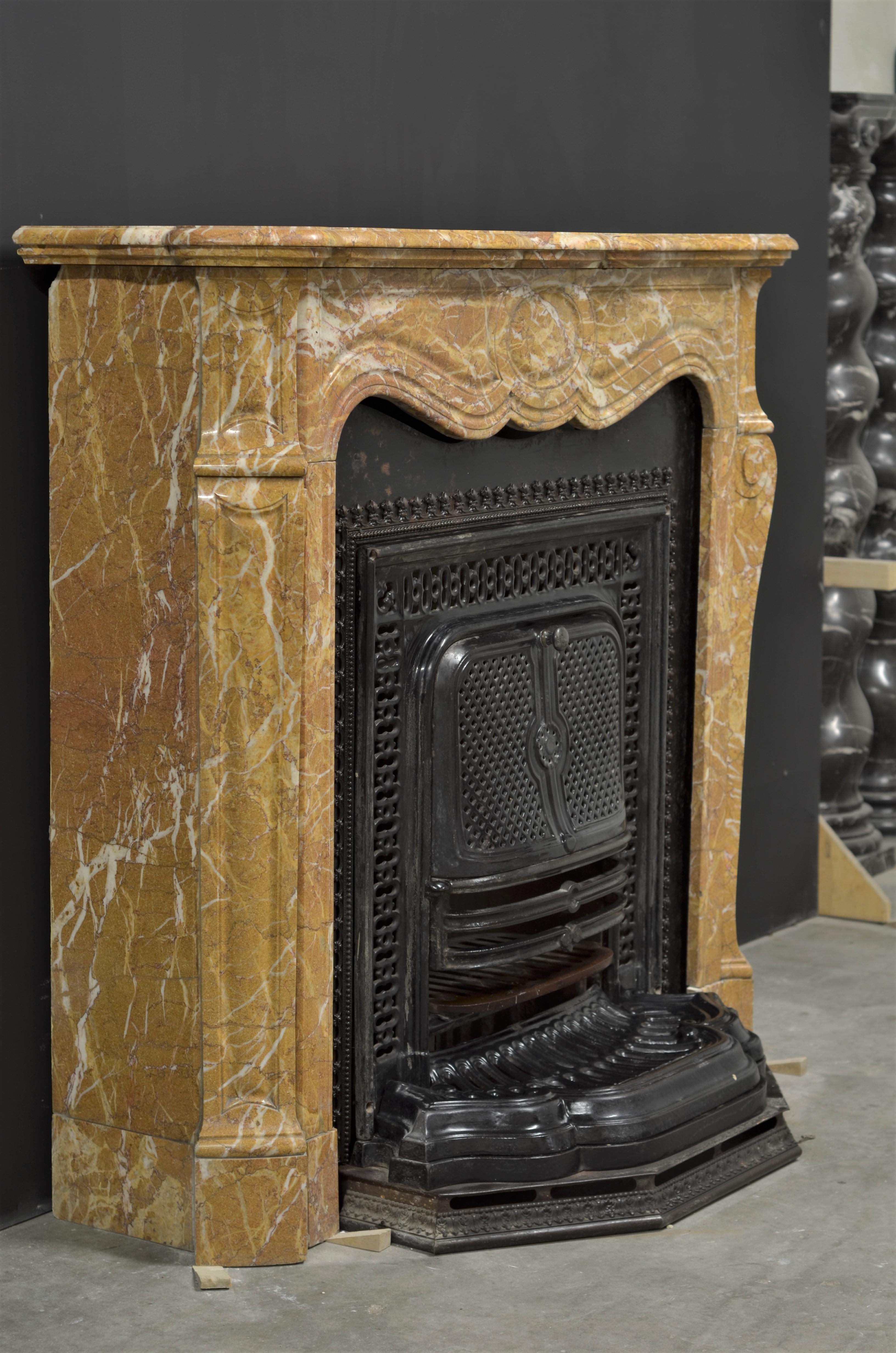 Louis XV Antique Marble Fireplace with Cast Iron Stove For Sale