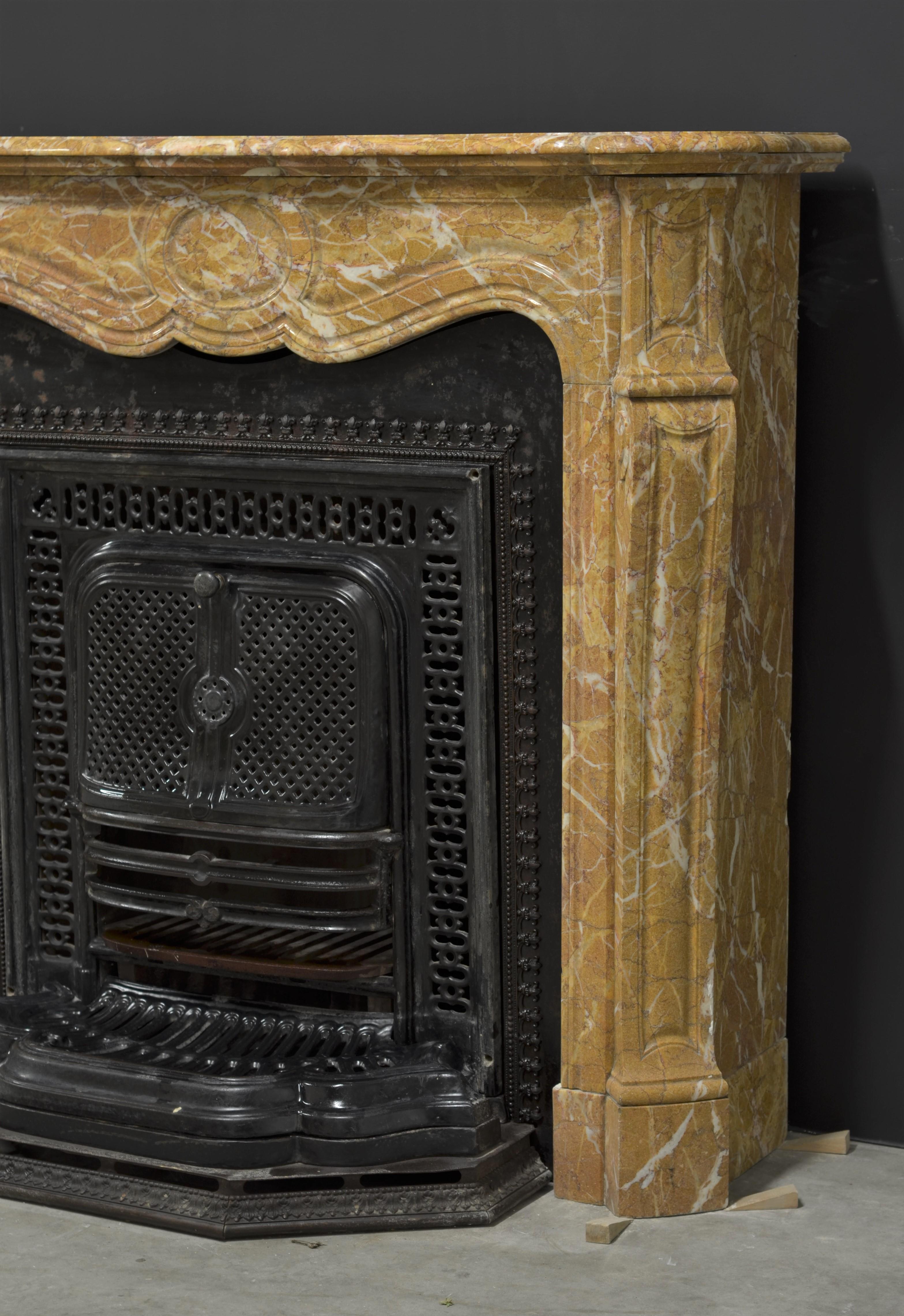 French Antique Marble Fireplace with Cast Iron Stove For Sale