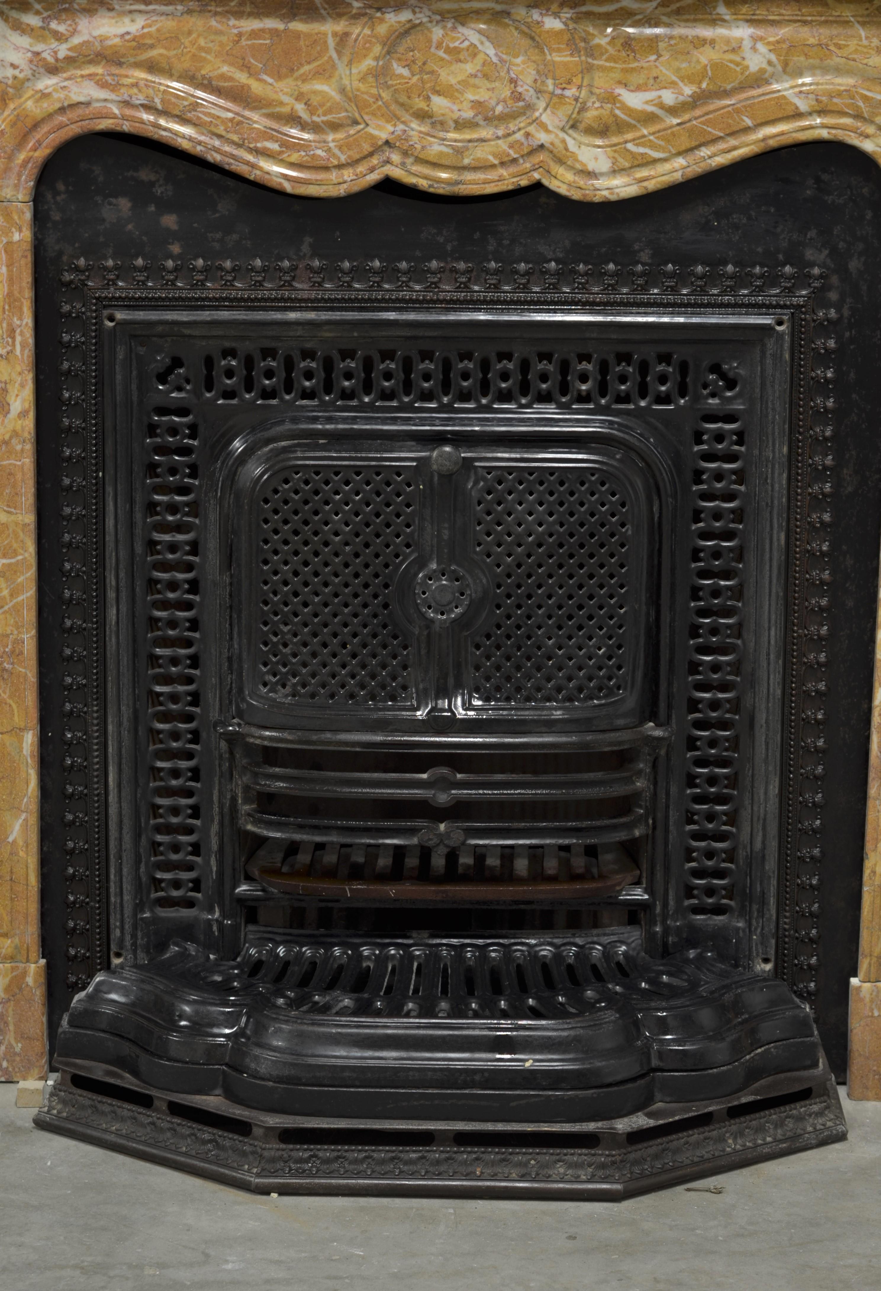 19th Century Antique Marble Fireplace with Cast Iron Stove For Sale