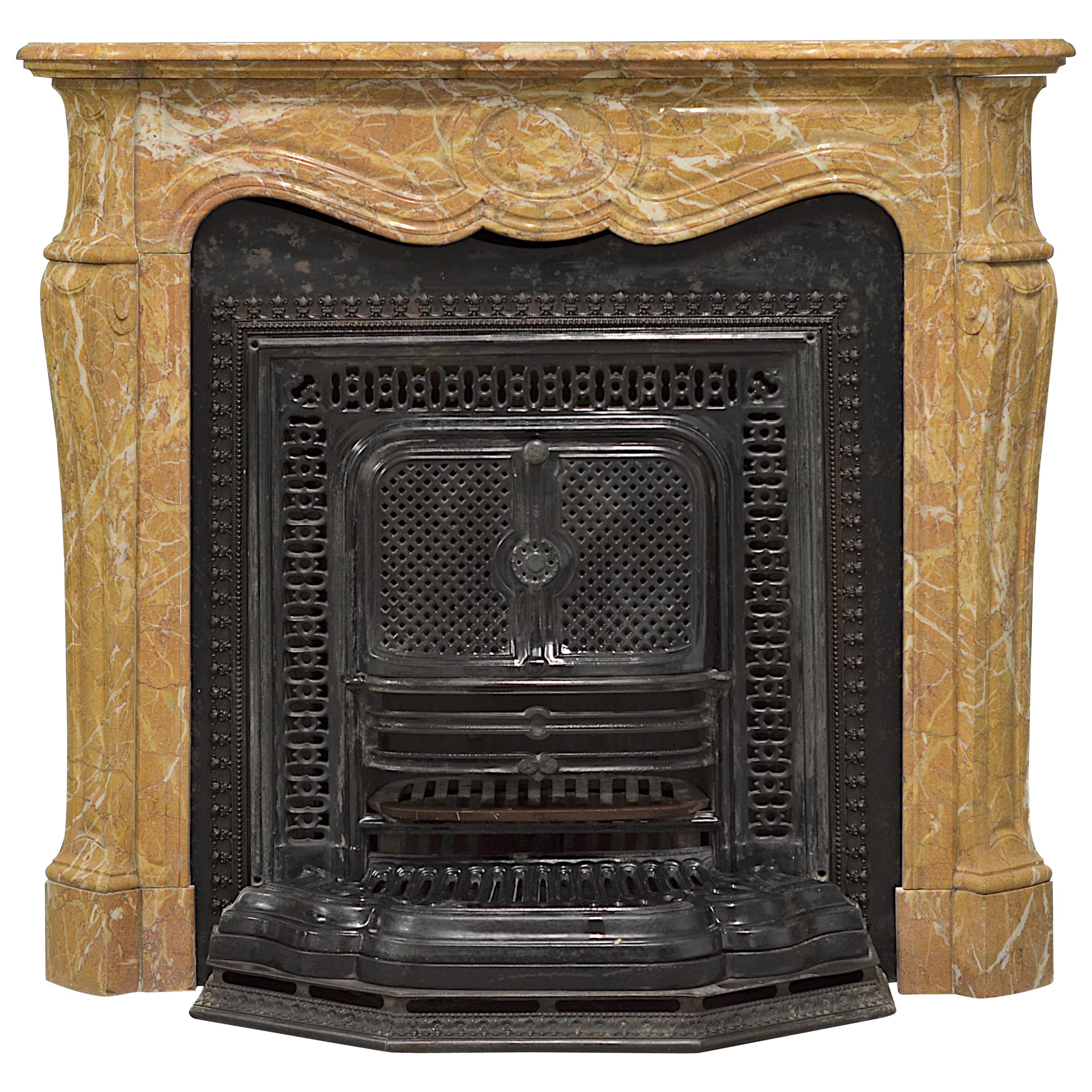 Antique Marble Fireplace with Cast Iron Stove