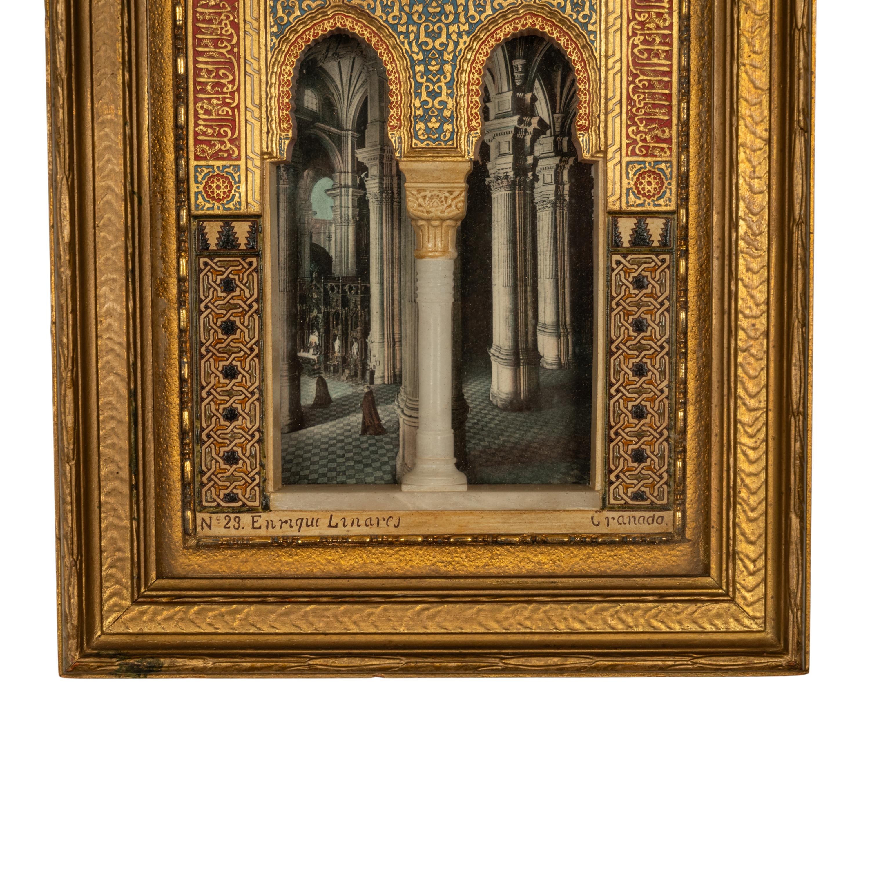 Antique Marble Gesso Islamic Gilt Panel Alhambra Window Granada Spain 1910  In Good Condition In Portland, OR
