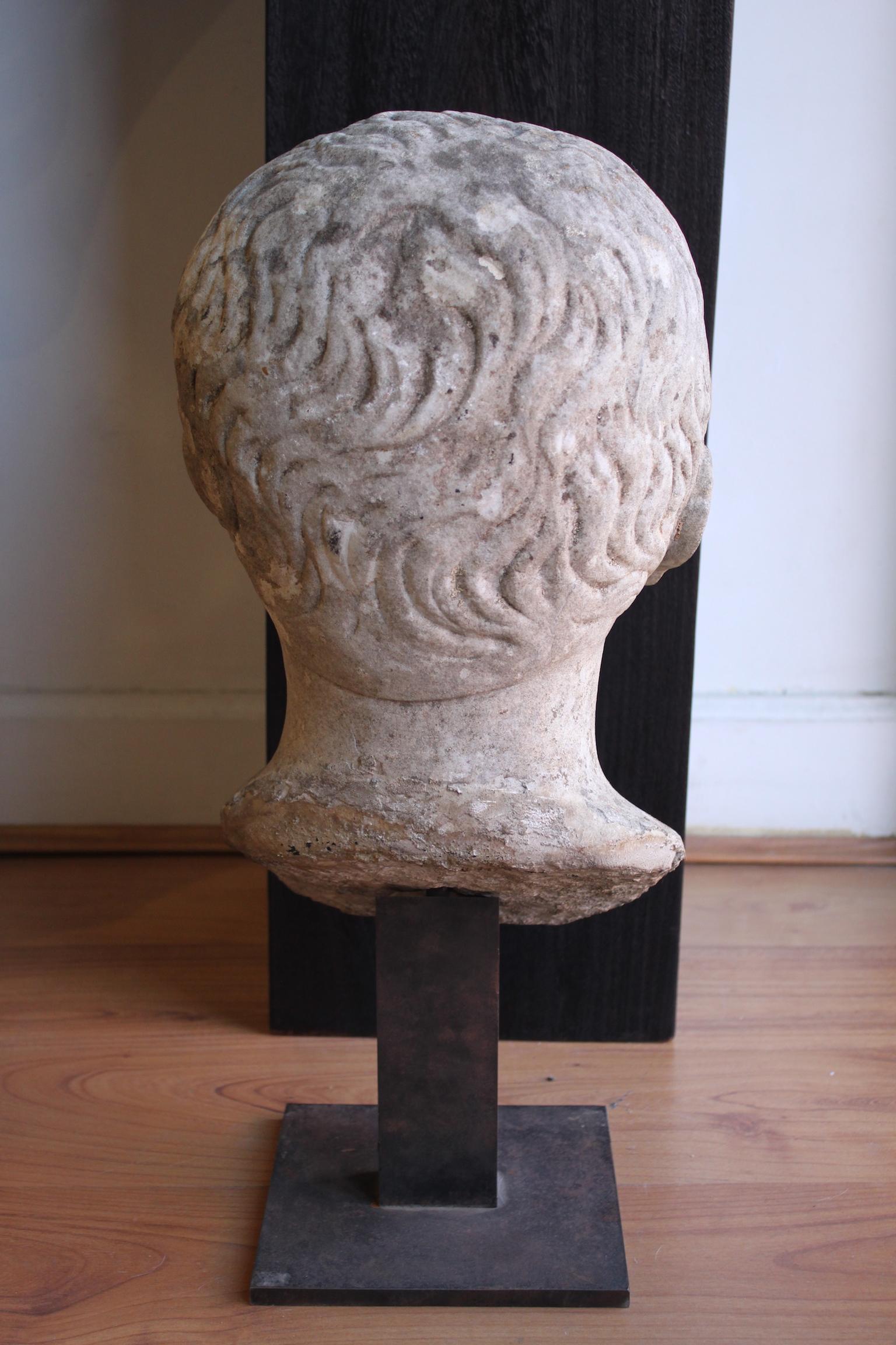 Carved Antique Marble Head For Sale