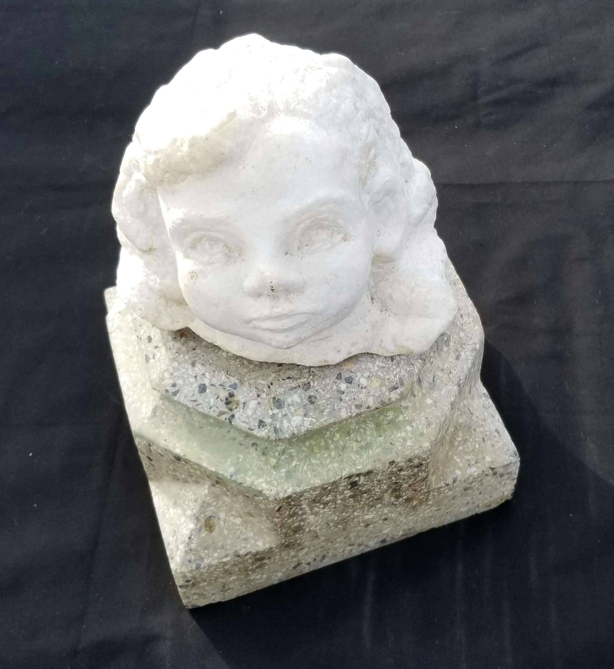 Hand-Carved Antique Marble Head Sculpture