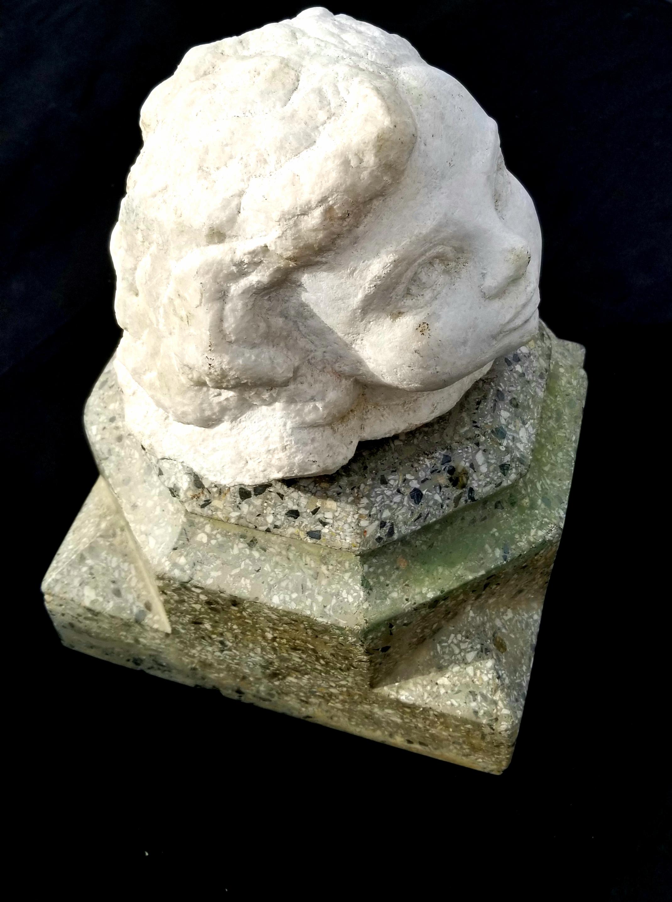 Antique Marble Head Sculpture In Distressed Condition In Los Angeles, CA