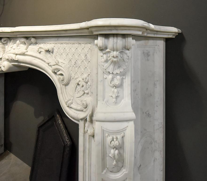 Mid-19th Century Antique marble Louis XV castle fireplace mantle 19th Century For Sale