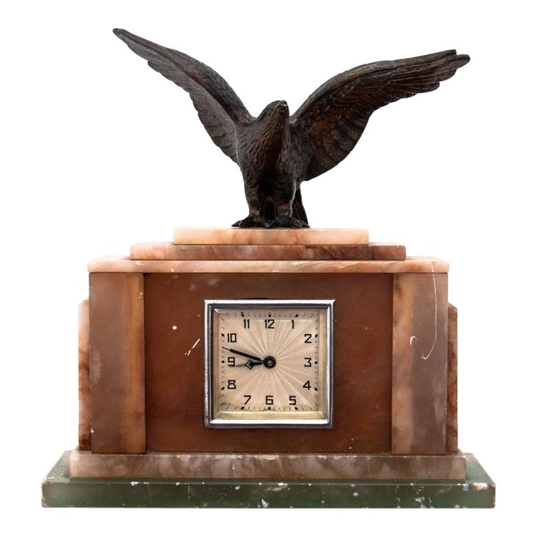 Antique Marble Mantel Clock with an Eagle, 1950s