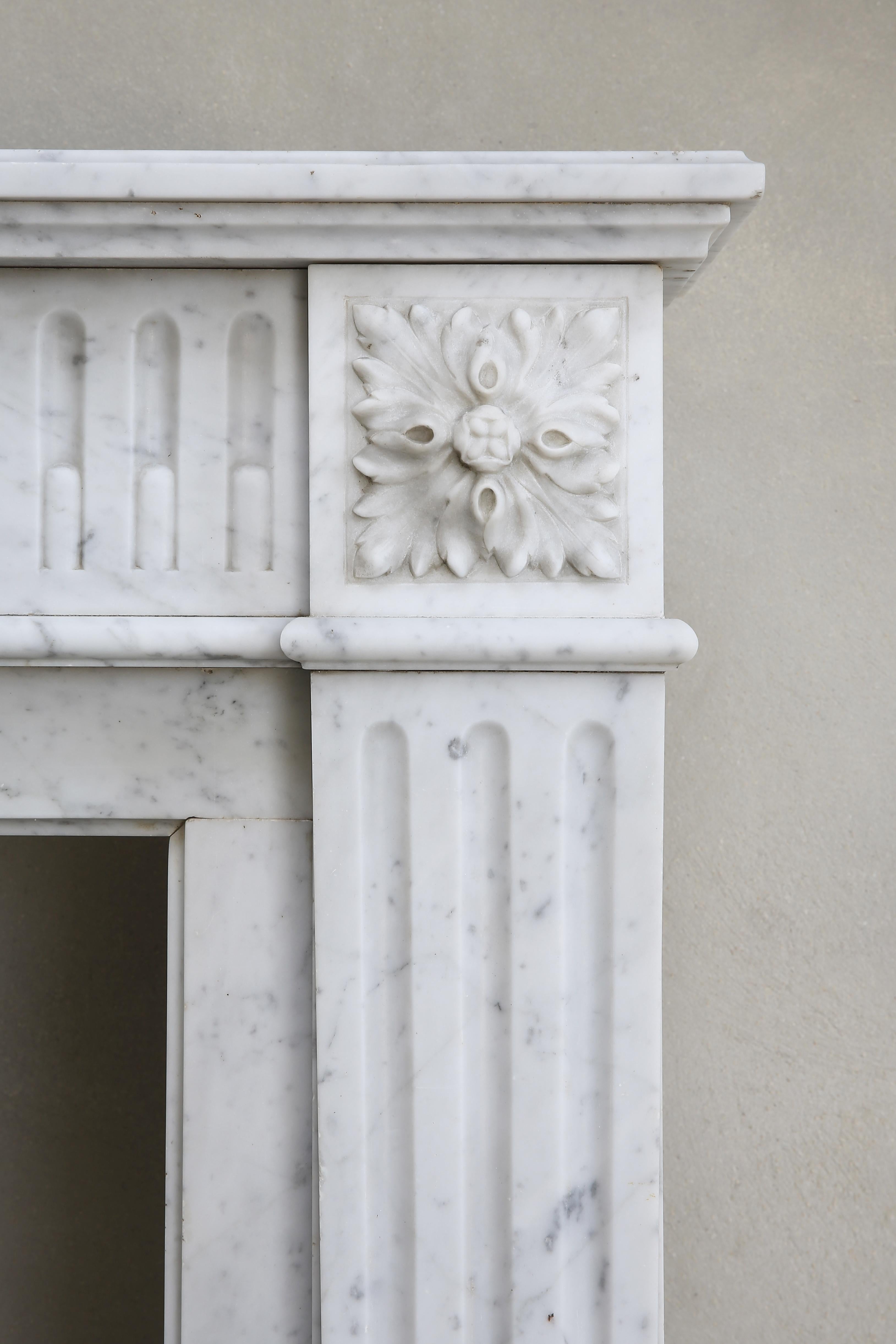 Antique Marble Mantel Piece of Carrara Marble in Style of Louis XVI 1