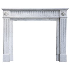 Antique Marble Mantel Piece of Carrara Marble in Style of Louis XVI