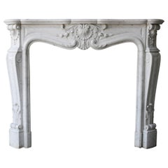 Antique Marble Mantle of Carrara Marble in Style of Louis XV, 19th Century