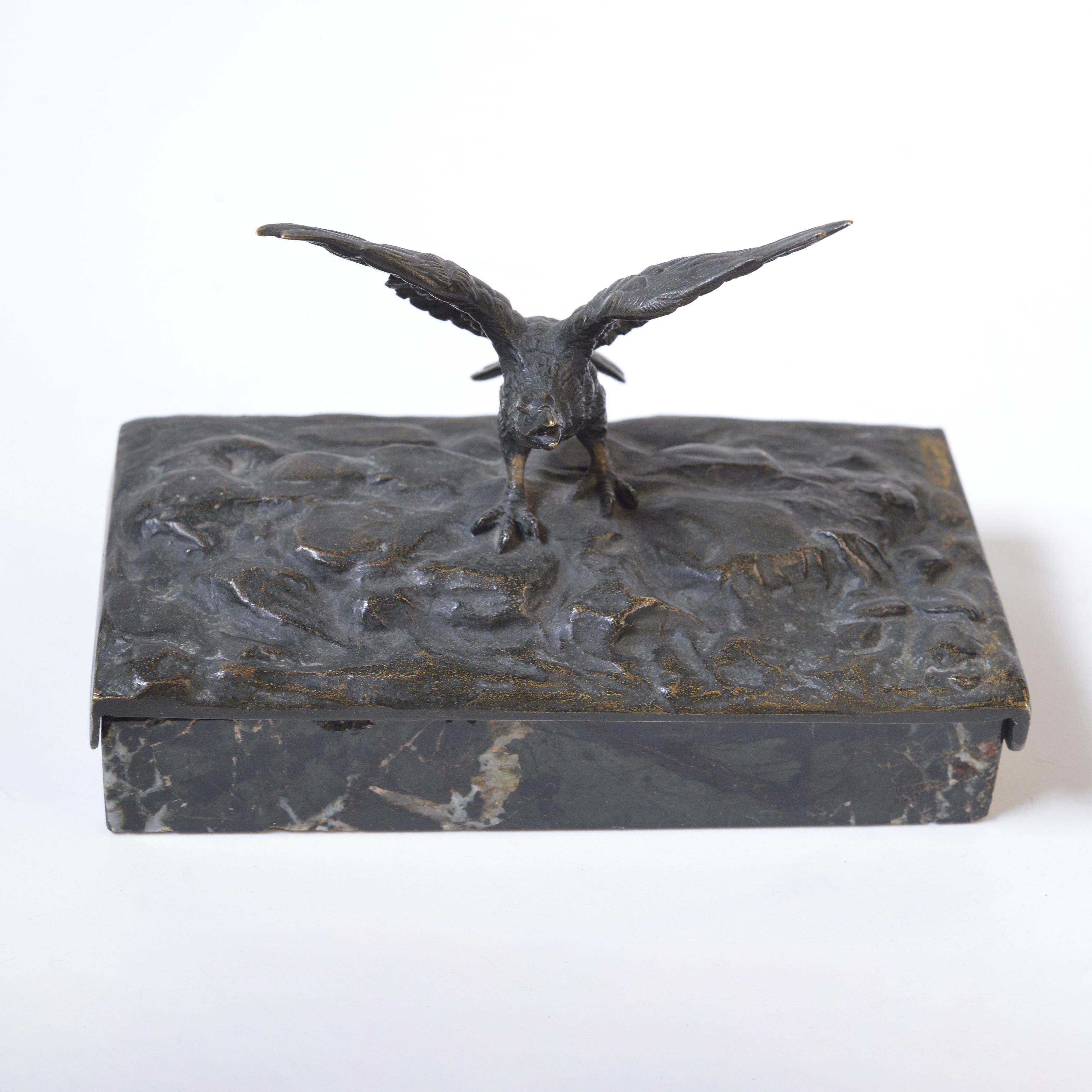 Empire Antique Marble Paperweight with Figural Bronze Bird of Prey 19th century For Sale