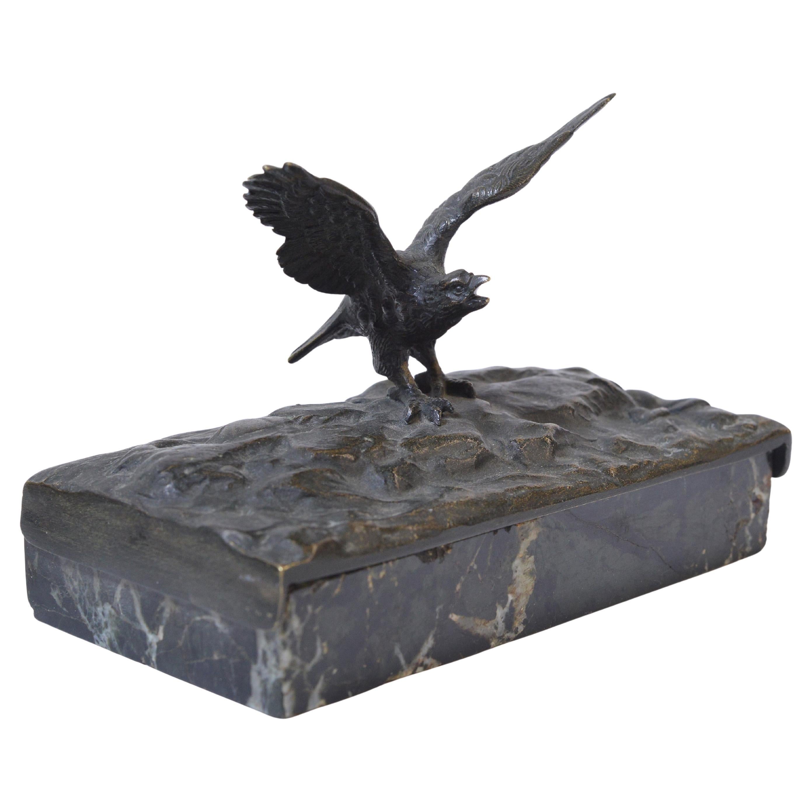 Antique Marble Paperweight with Figural Bronze Bird of Prey 19th century For Sale