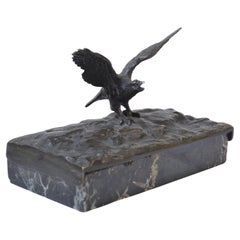 Antique Marble Paperweight with Figural Bronze Bird of Prey 19th century